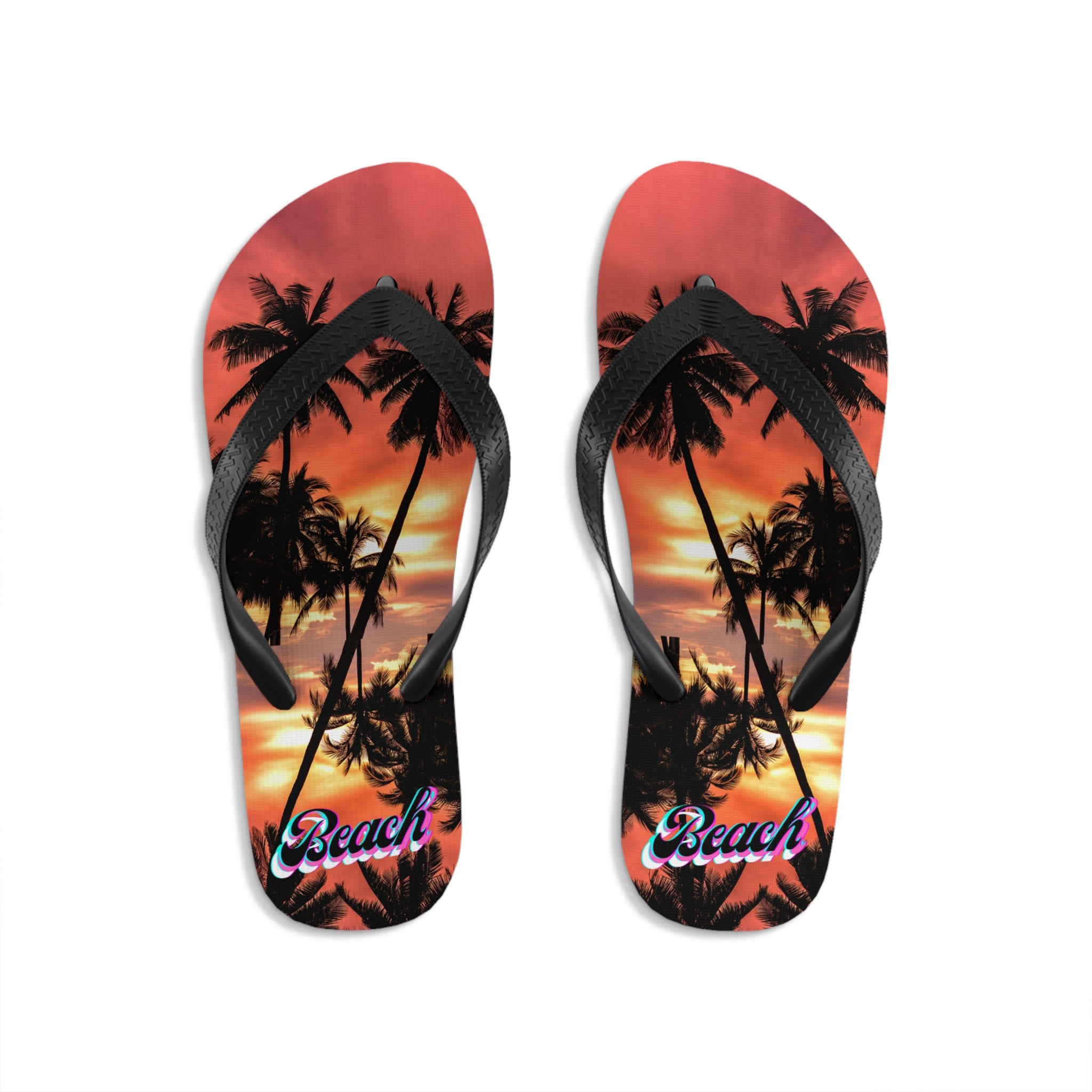 Rich Vibes Red Sunset Beach Silhouette - Unisex Flip-Flops - S