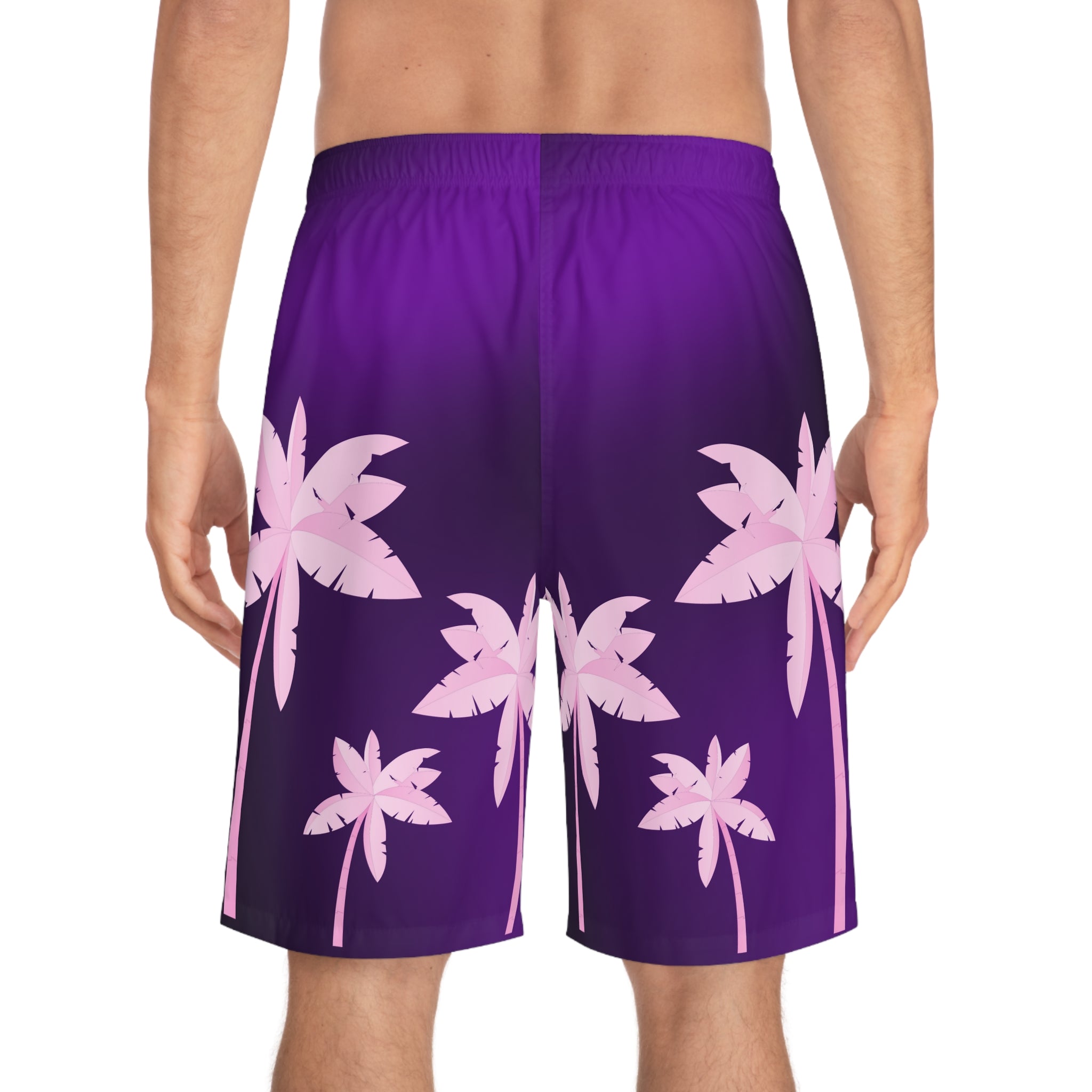 Rich Vibes Volt Purple Tropical Pink Palm Tree Beach Chill Vibes 2.5 - Men's Board Shorts (AOP)