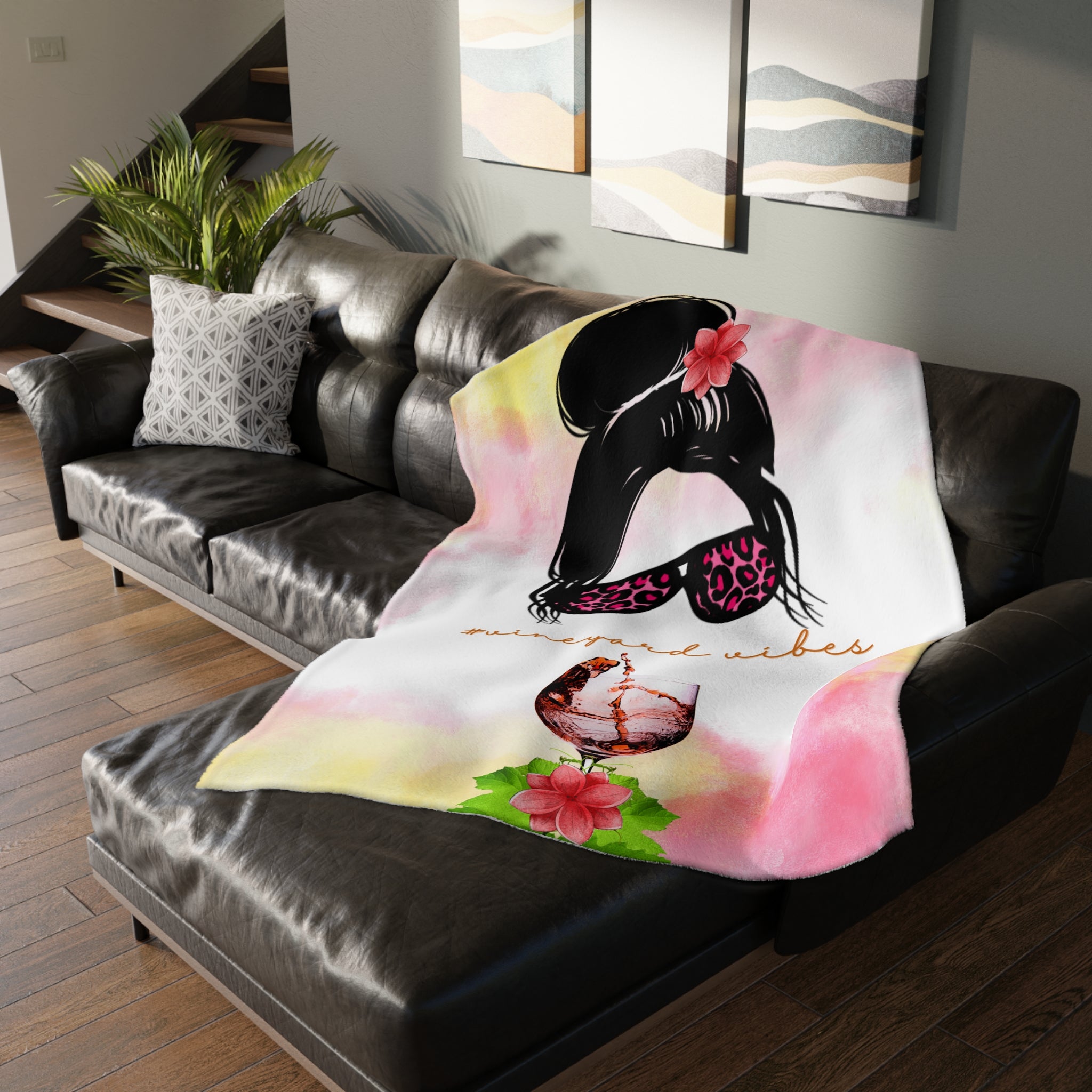 Vineyard Vibes Water Colors Velveteen Minky Blanket (Two-sided print)