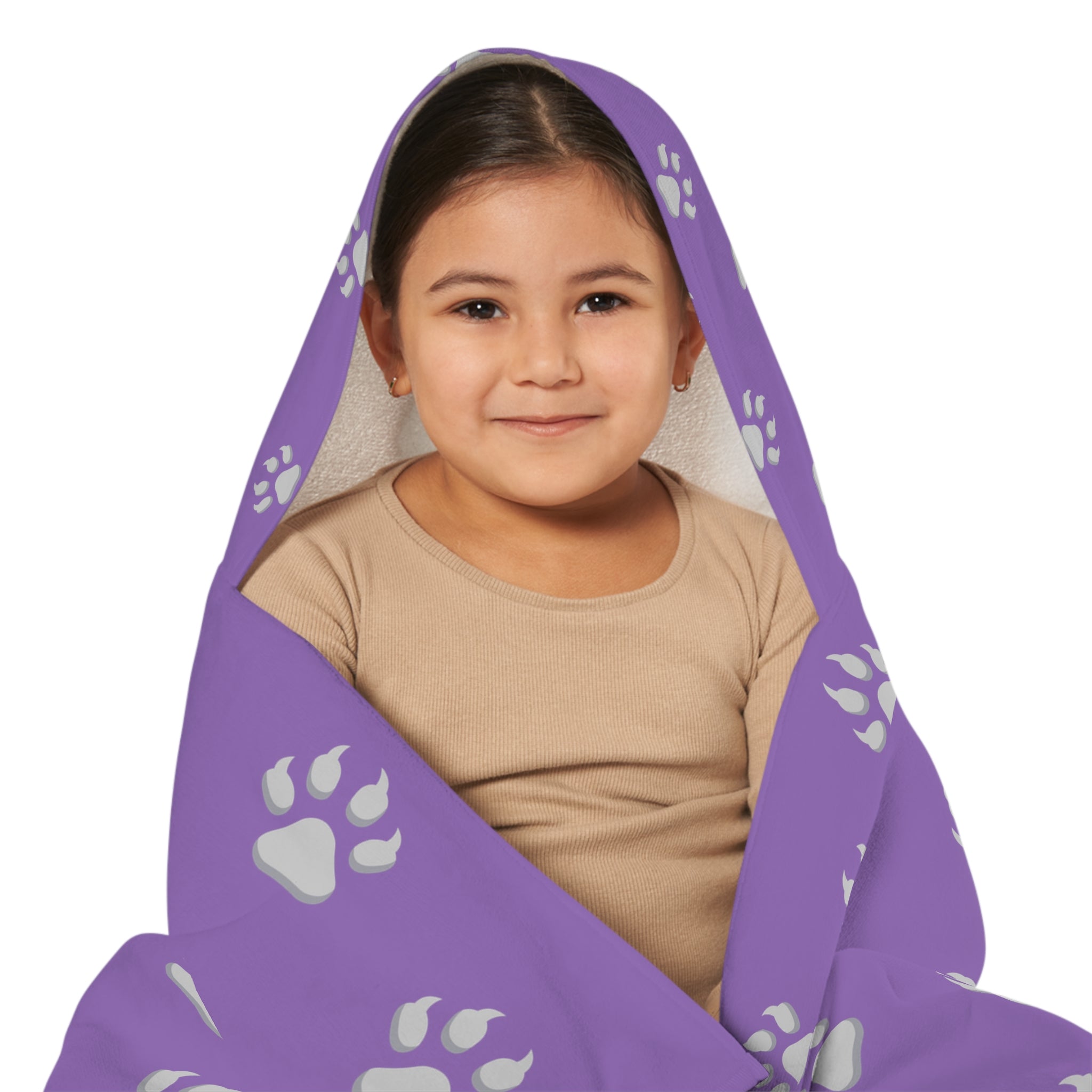 Tiger Cub Paw Print - Youth Hooded Towel (Light Purple)