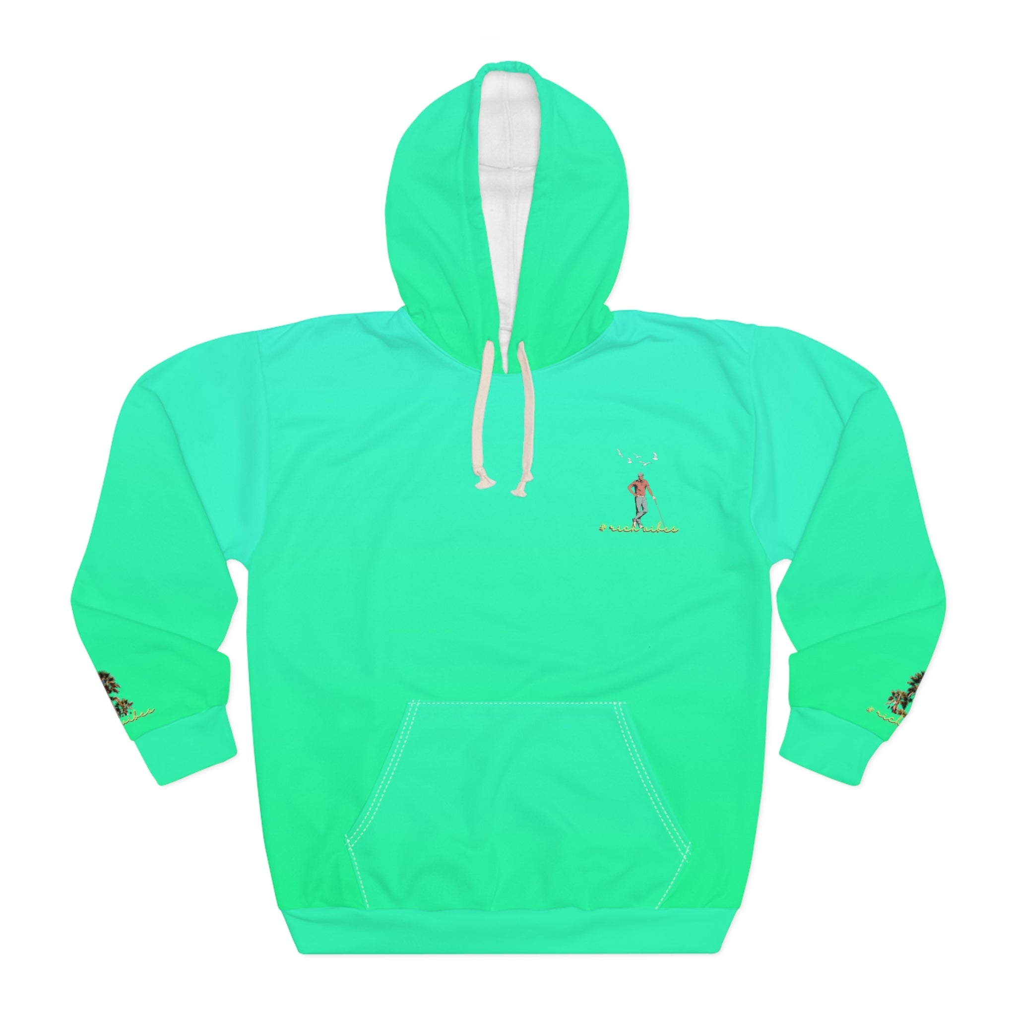 Rich Vibes Neon Green Volt RR Colorful Palm Trees Golf Pro 1.0 - Unisex Pullover Hoodie (AOP)