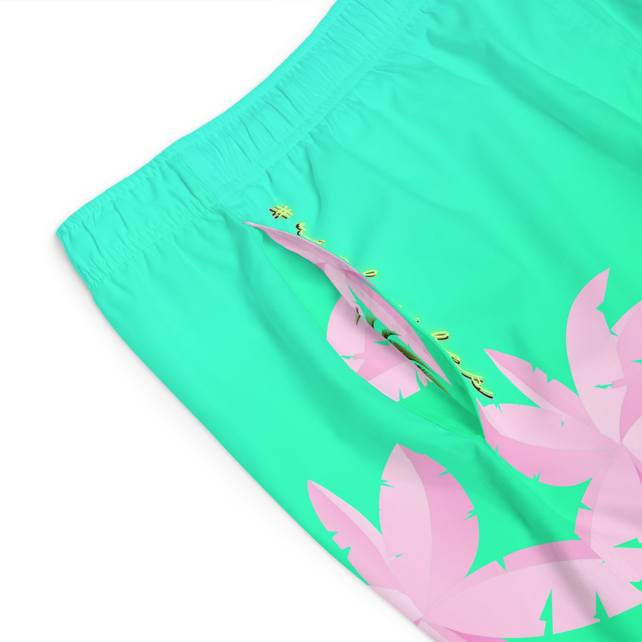 Rich Vibes Volt Green Tropical Pink Palm Tree Beach Chill Vibes 1.0 - Men's Board Shorts (AOP)
