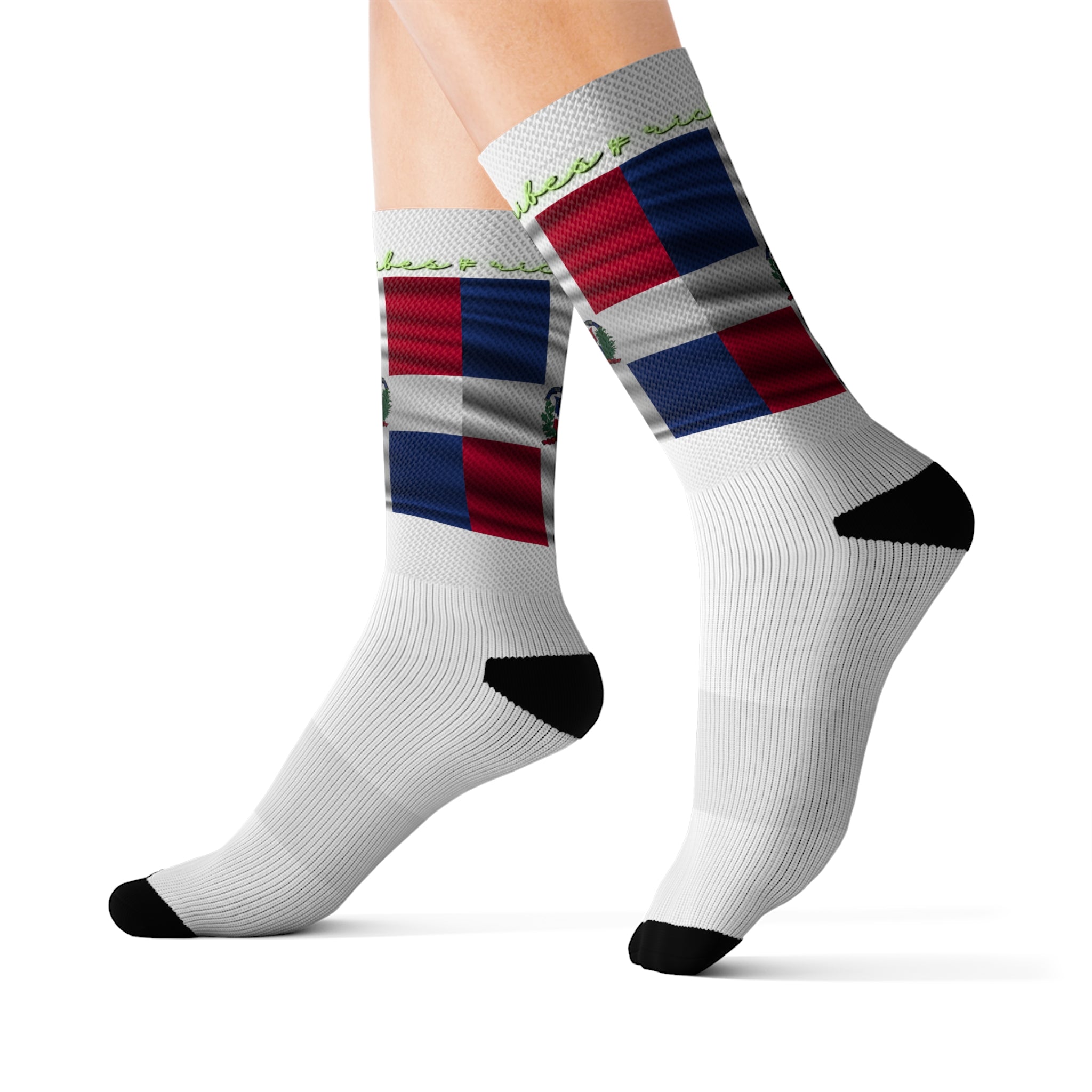 Rich Vibes Volt Dominican Republic Flag White - Sublimation Socks