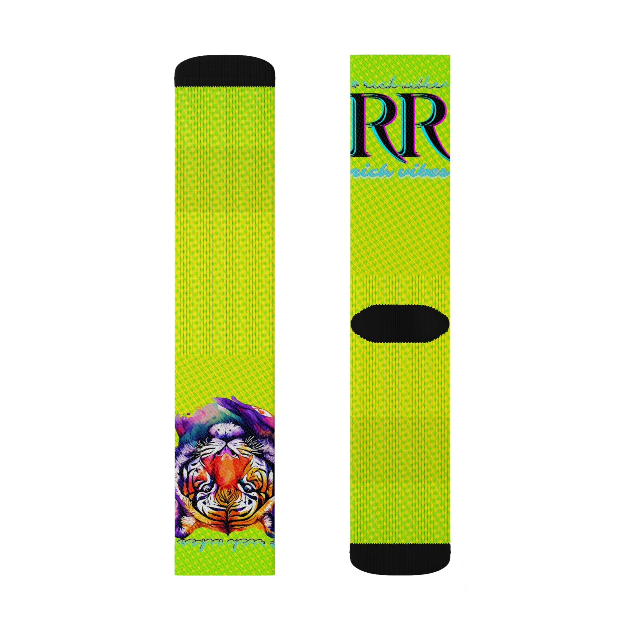 Rich Vibes RR Volt Green Tropical Jungle Tiger - Sublimation Socks Black