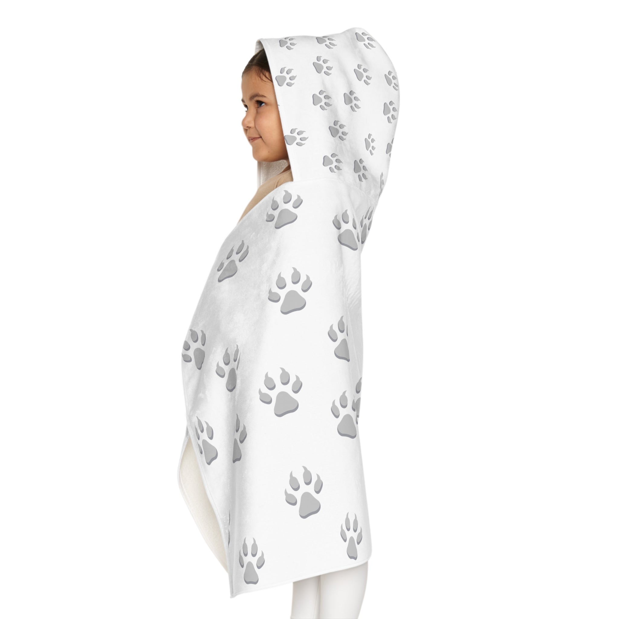 Tiger Cub Paw Print - Youth Hooded Towel (White)