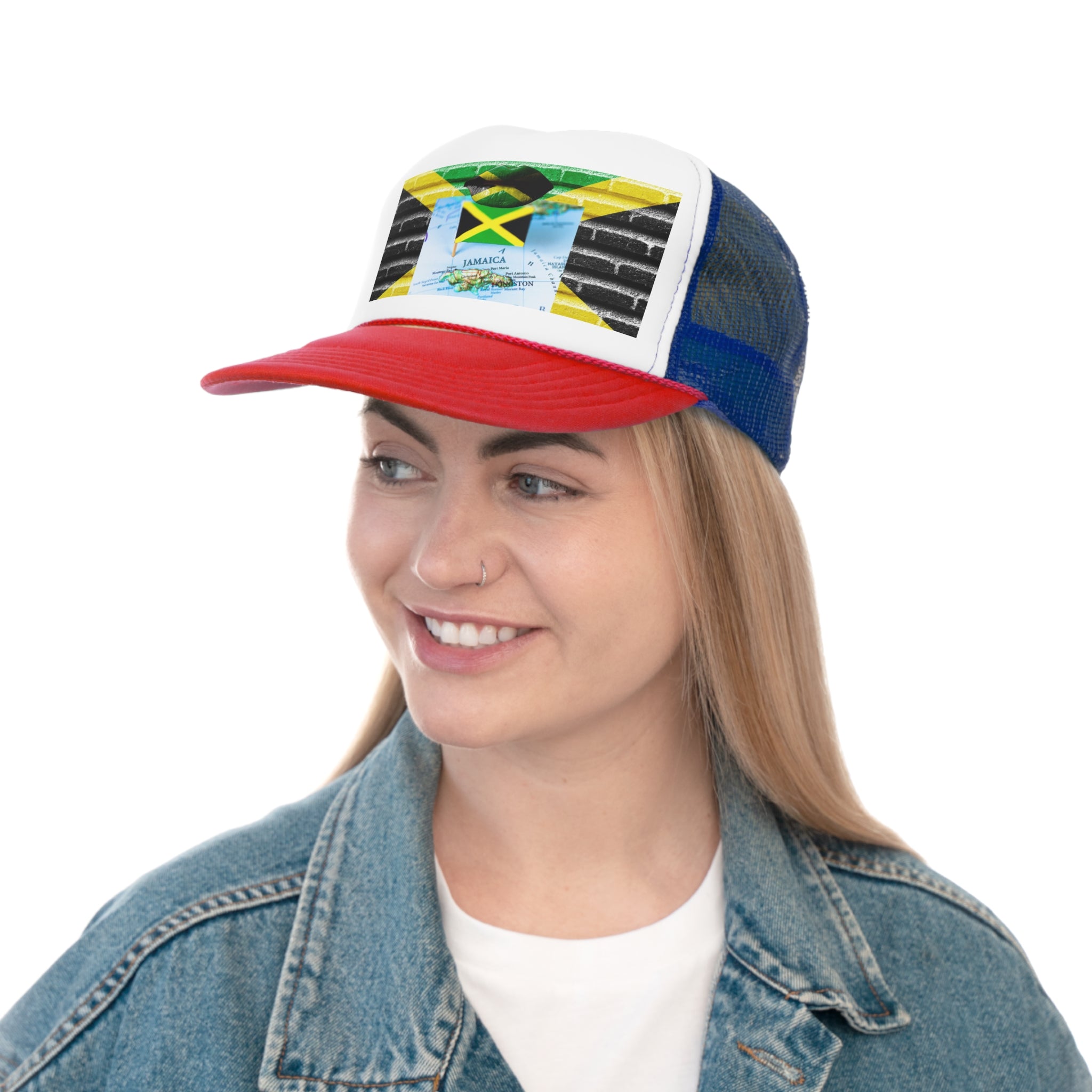 Rich Vibes Jamaica Flag Lips on the Map - Trucker Hat