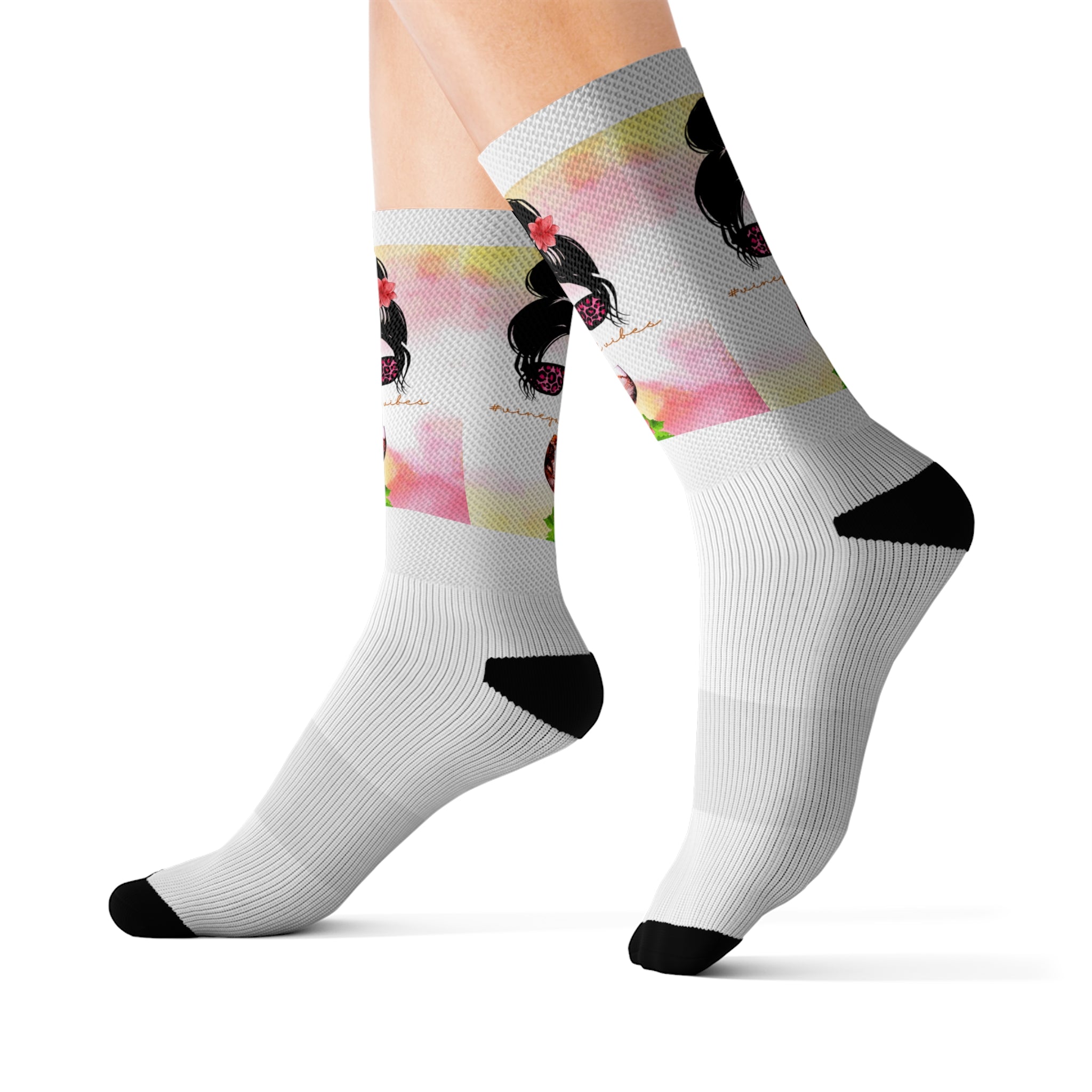 Vineyard Vibes Pink Water Colors White - Sublimation Socks