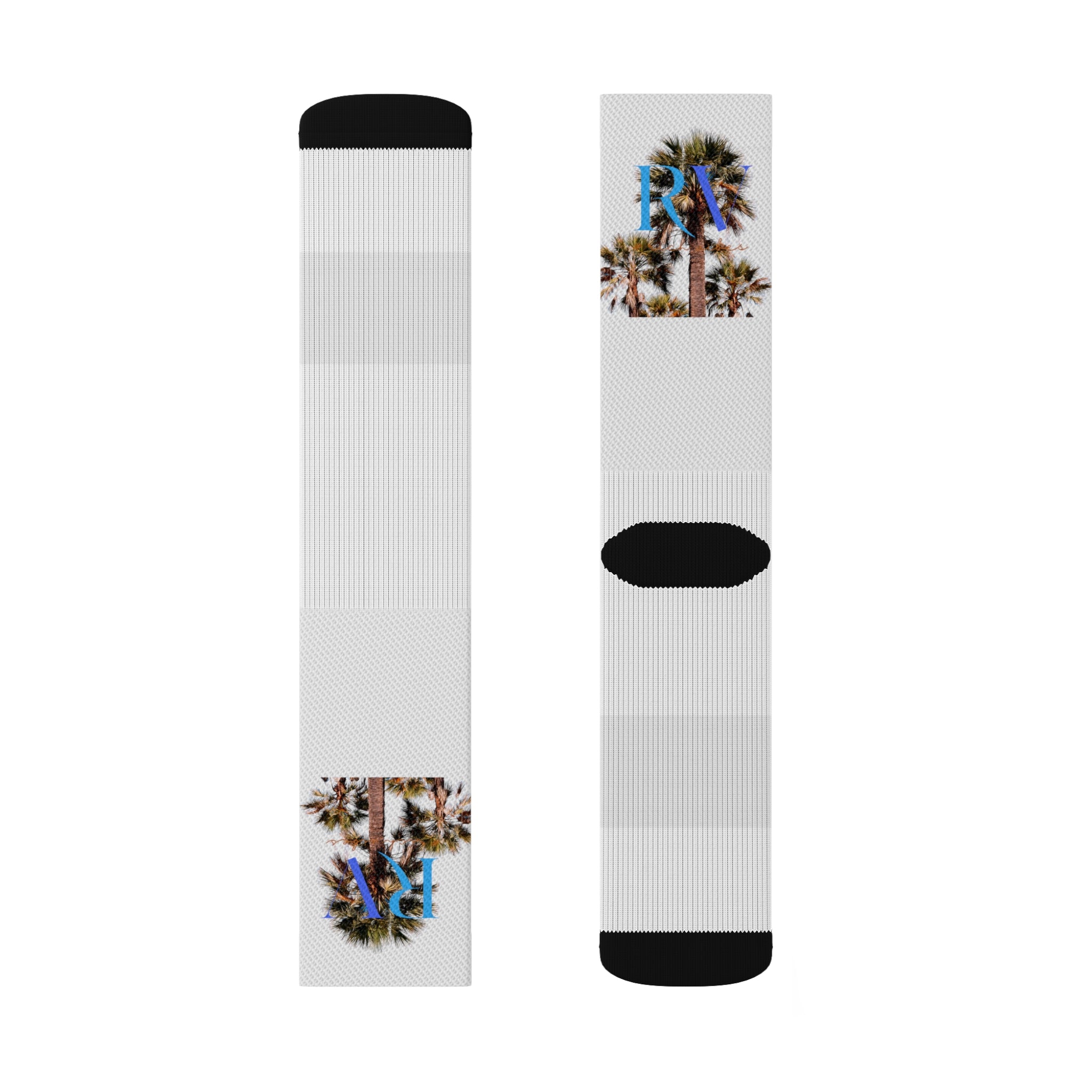 Rich Vibes RV Palm Tree Logo White - Sublimation Socks