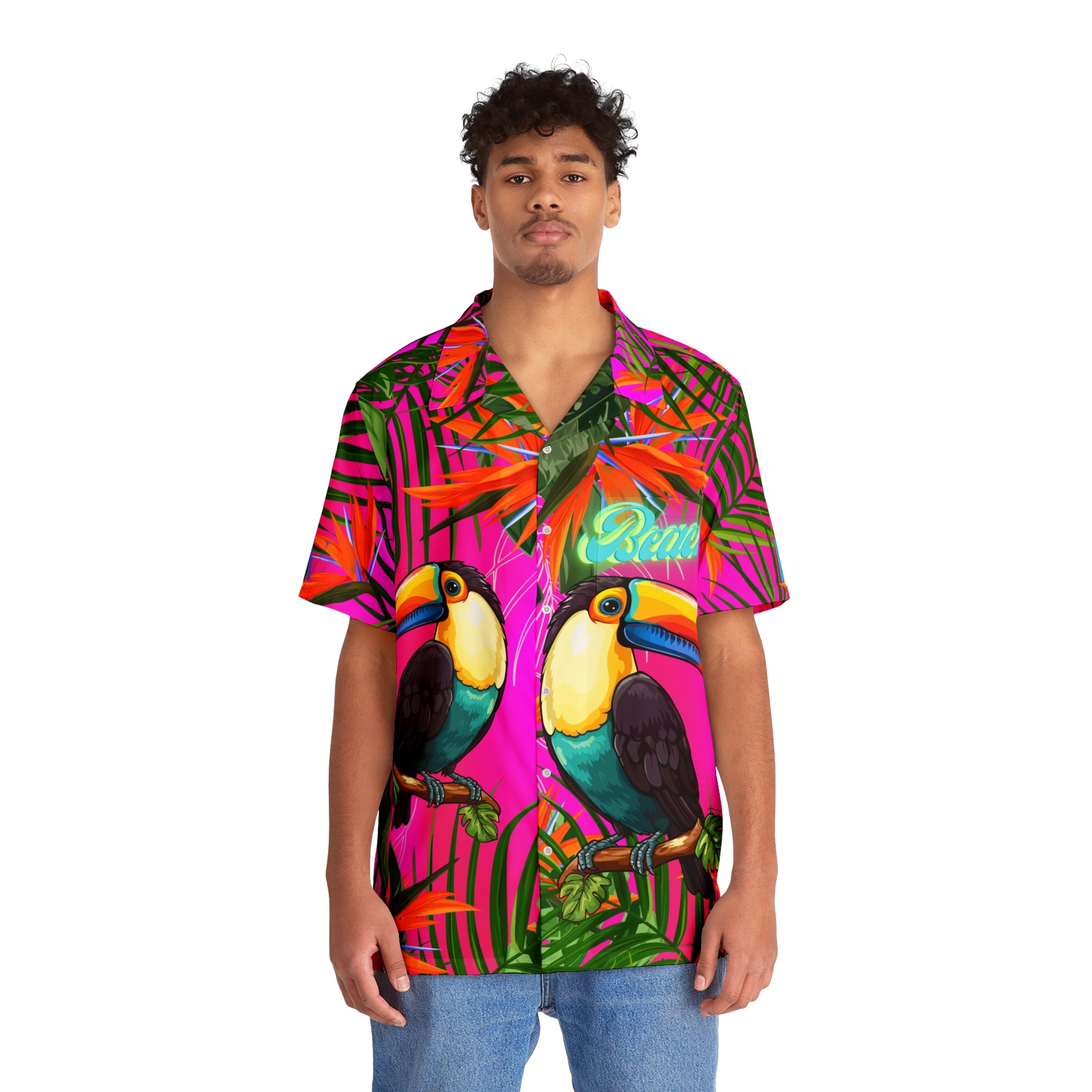 Rich Vibes Tropical Pink Jungle Tiger RV  - Men's Hawaiian Shirt (AOP)