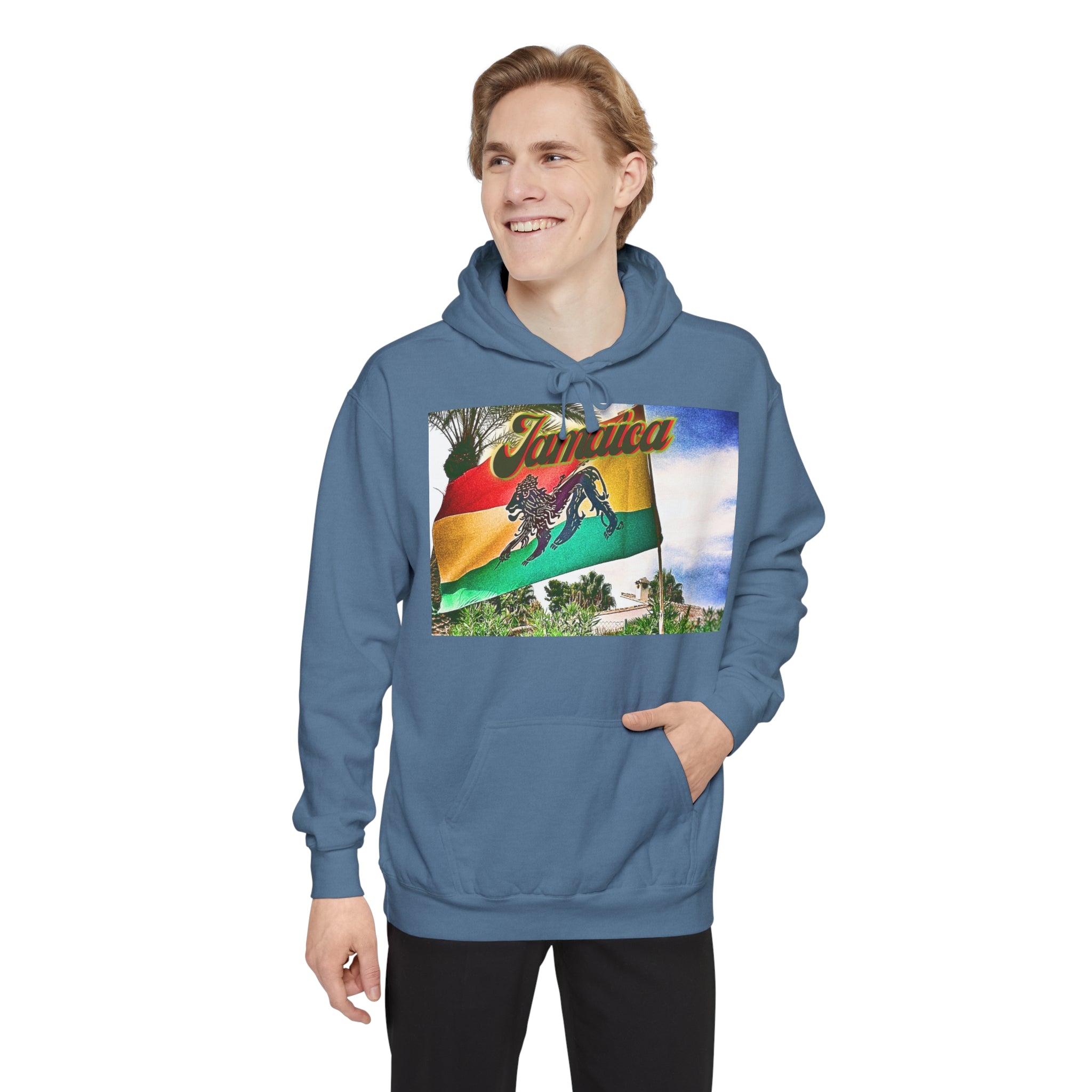 Jamaica Lion Of Judah Flag Blue Jean - Garment-Dyed Hoodie