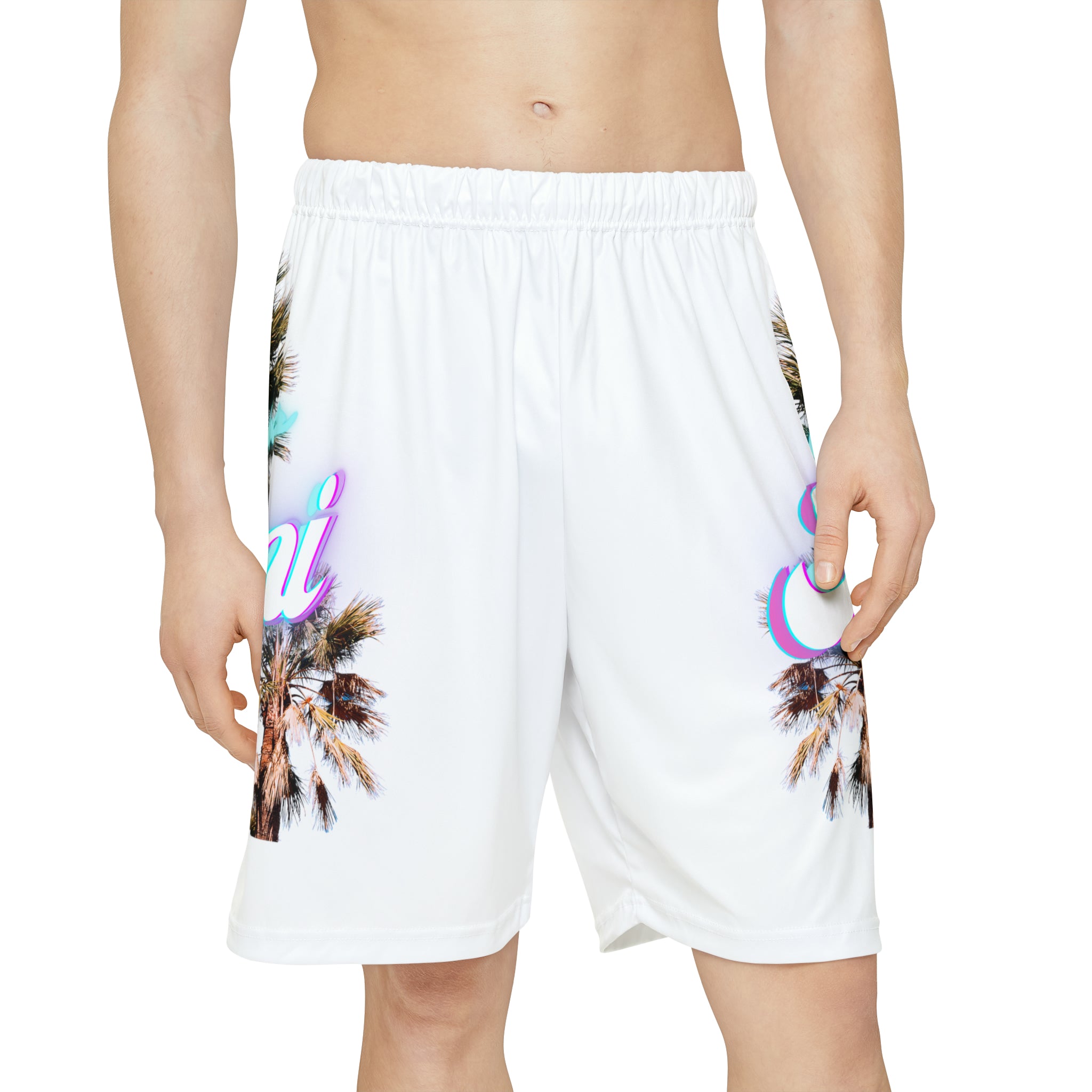 RV Rich Drip Miami Palm Tree Silhouette - Men’s Sports Shorts (AOP) White