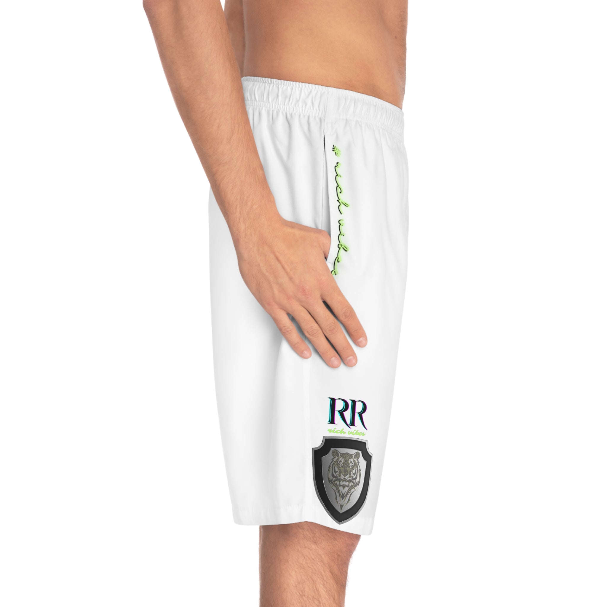 Rich Vibes Taj Mahal City Volt RR Tiger Shield White - Men's Board Shorts (AOP)