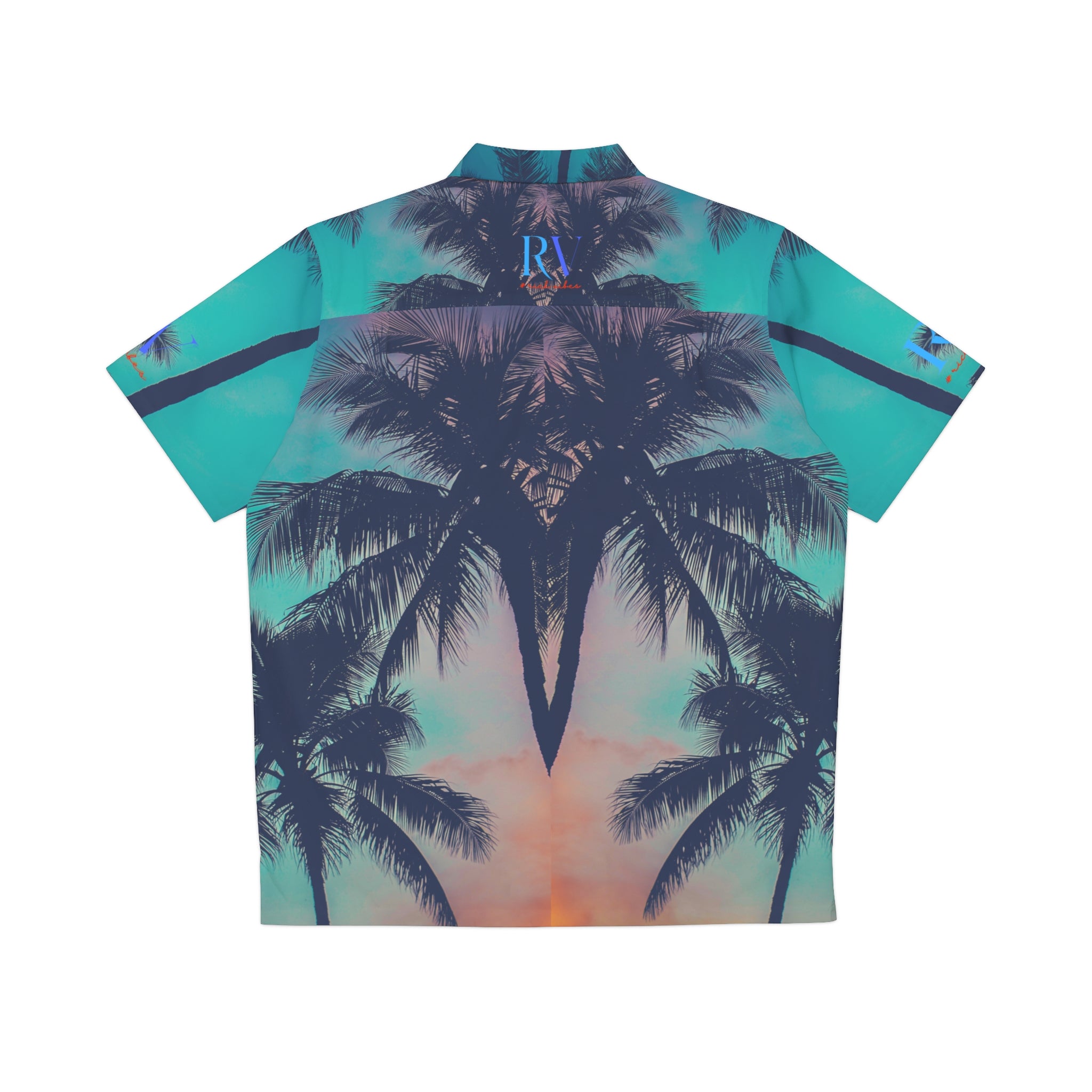 Rich Vibes RV Golfer's Chill Vibes Aqua Green Sunset 1.2 - Men's Hawaiian Shirt (AOP)Turquoise