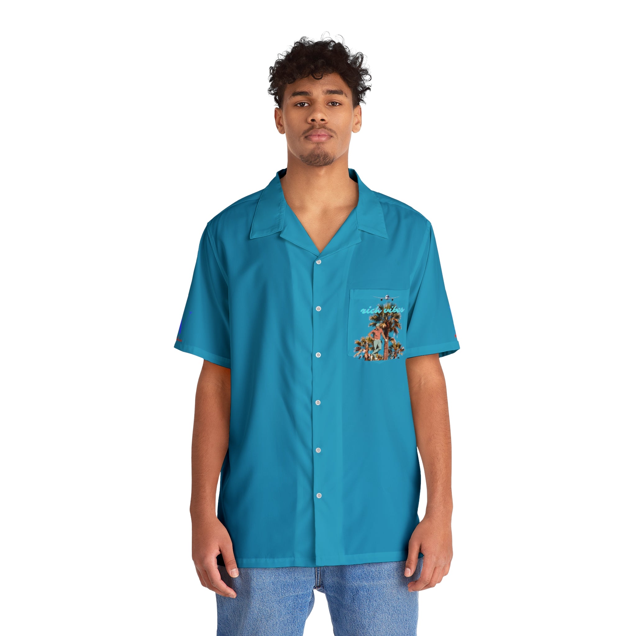 Rich Vibes RV Golfer's Palm Tree Chill Vibes - Men's Hawaiian Shirt (AOP)Turquoise