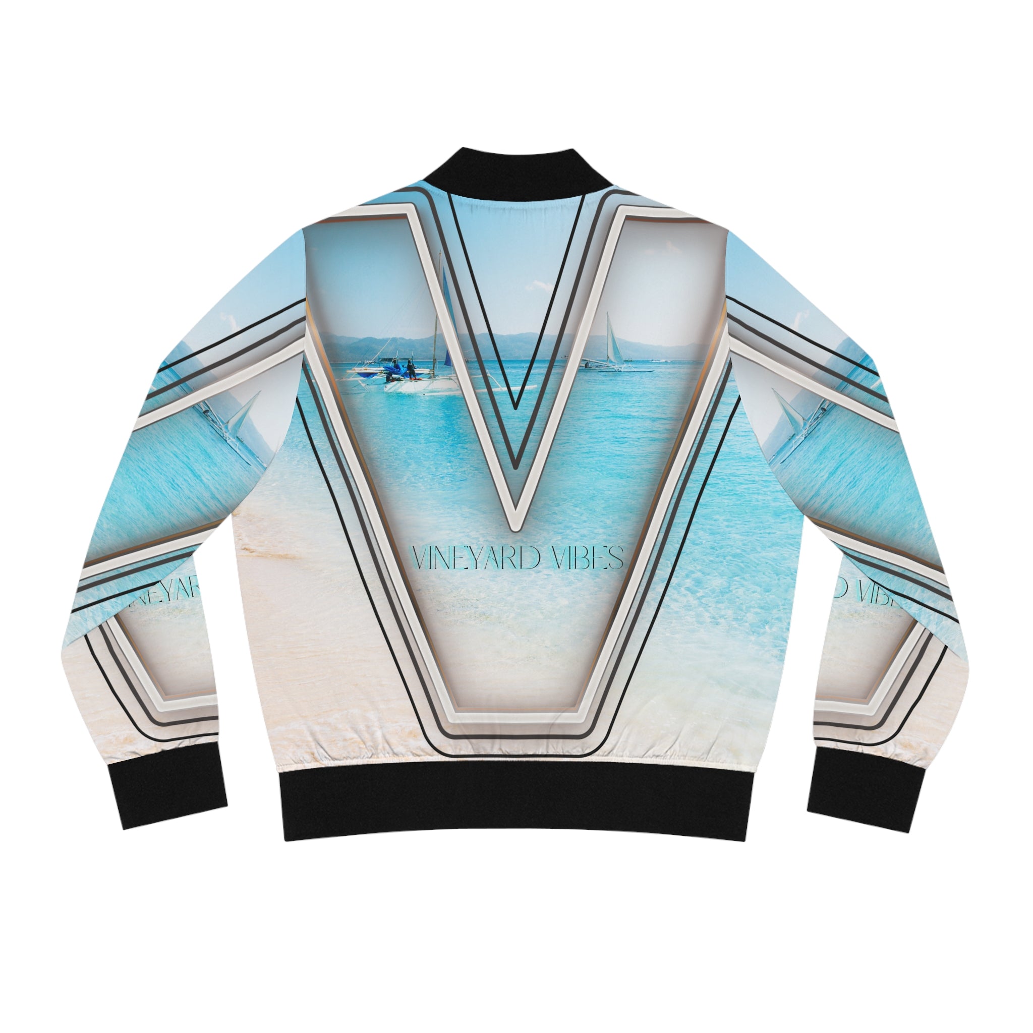 Vineyard Vibes V Clear Blue Sky Beach - Women's Light Purple Bomber Jacket (AOP)