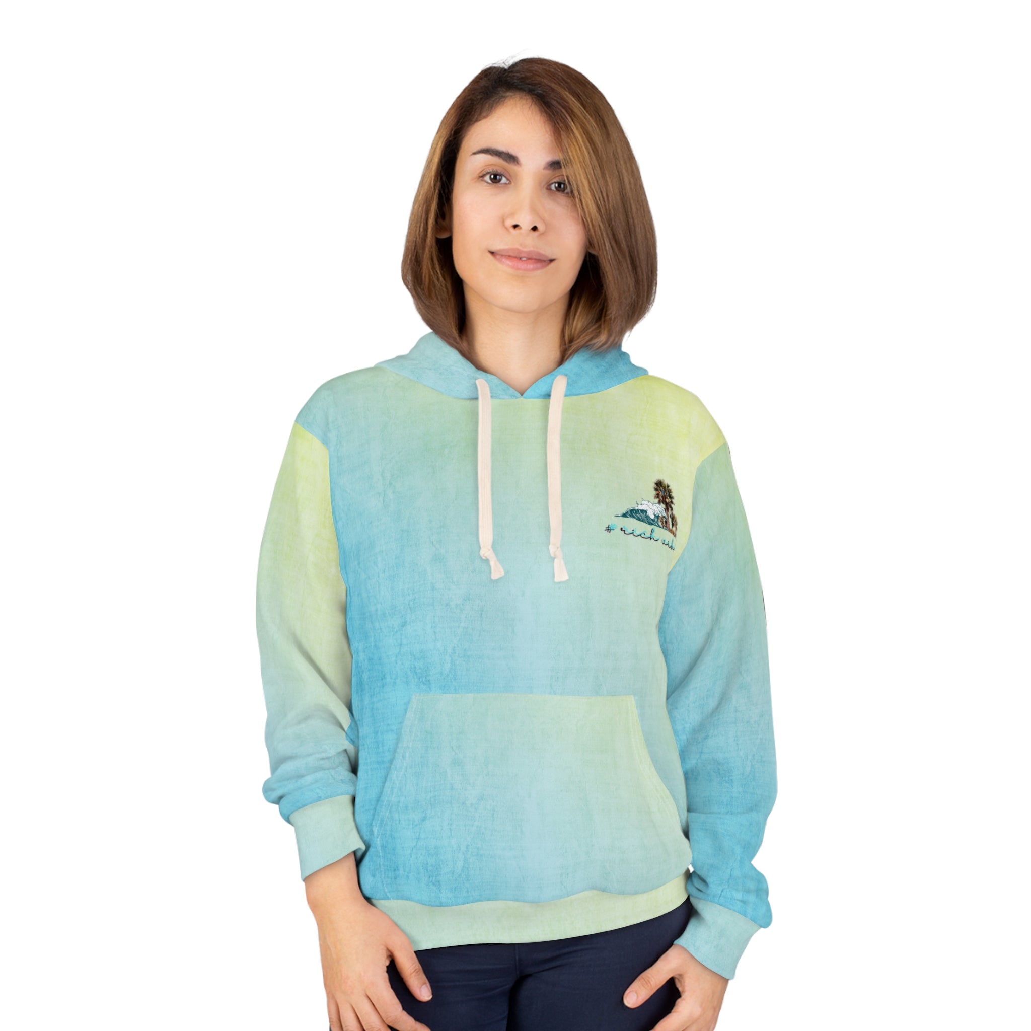 Rich Vibes Blueberry Lemonade Water Wave Palm Trees - Unisex Pullover Hoodie (AOP)