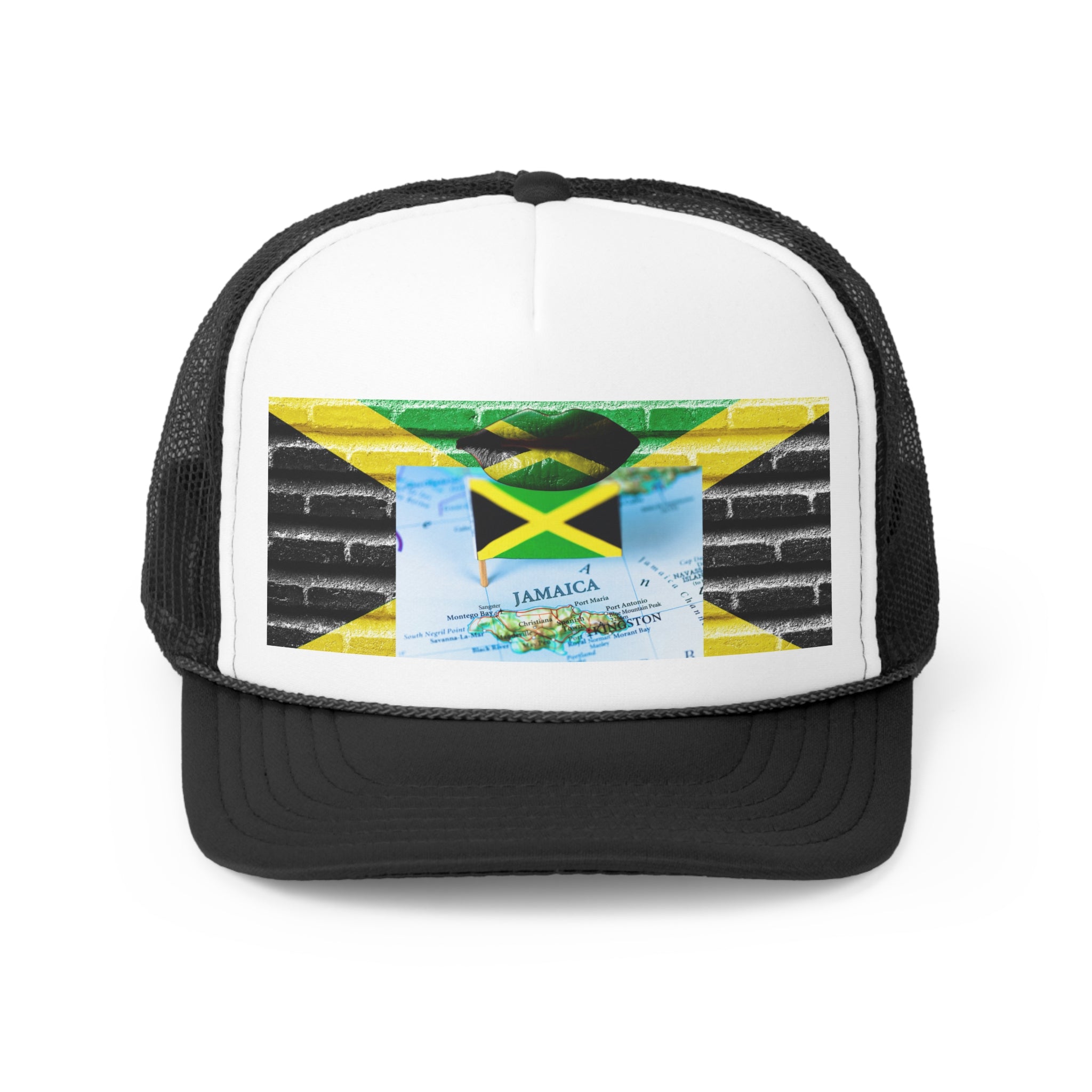 Rich Vibes Jamaica Flag Lips on the Map - Trucker Hat