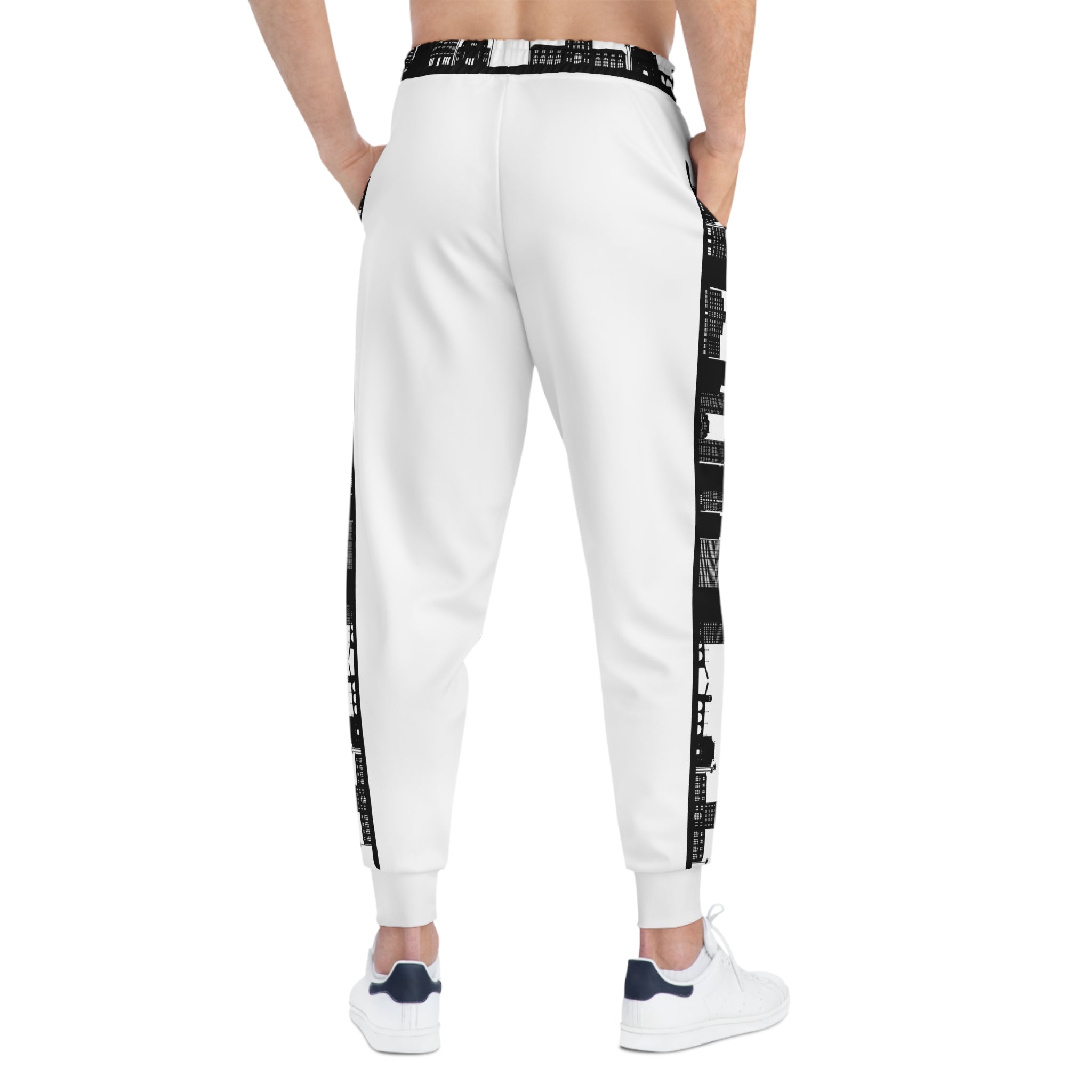 Rich Vibes Black Bird Triple Golden Skull City Skyline - Athletic Joggers (AOP) White