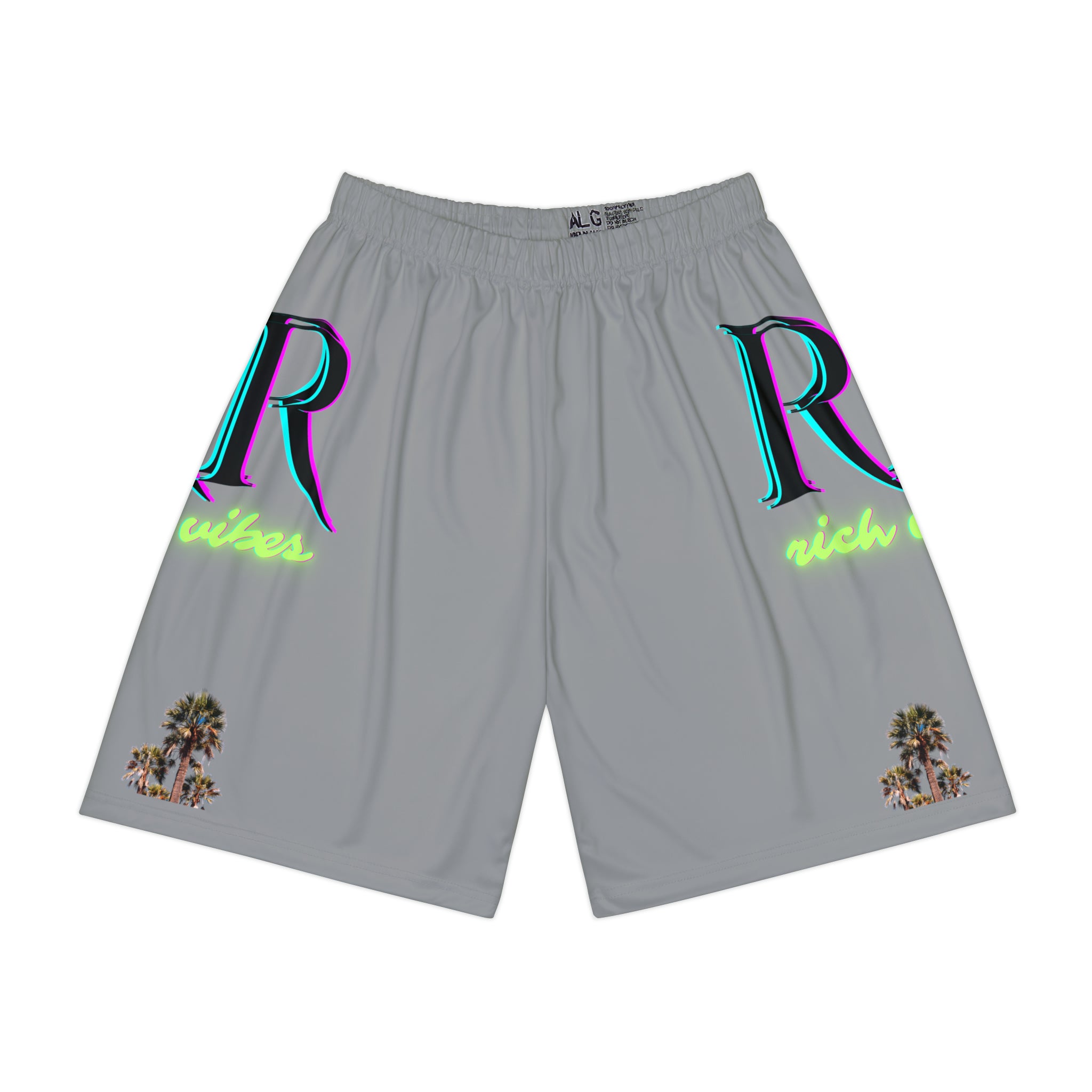 Rich Vibes RR RV Colorful Palm Tree Silhouette - Men’s Sports Shorts (AOP) Grey