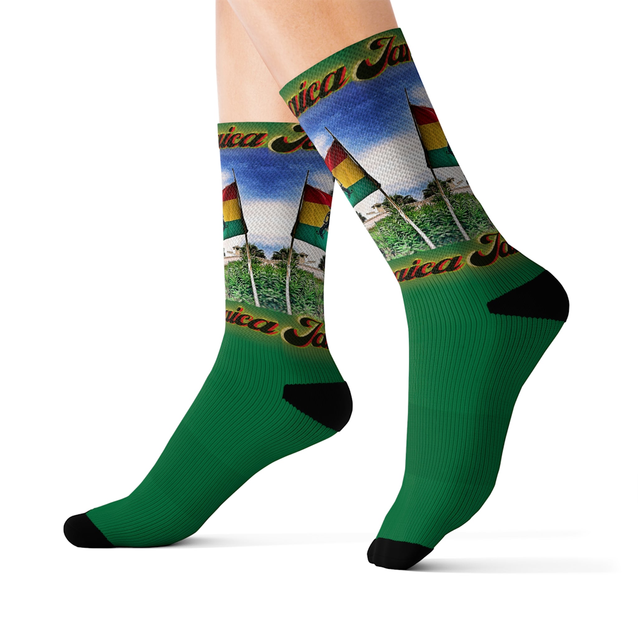 Lion Of Judah Jamaica Flag - Green Sublimation Socks