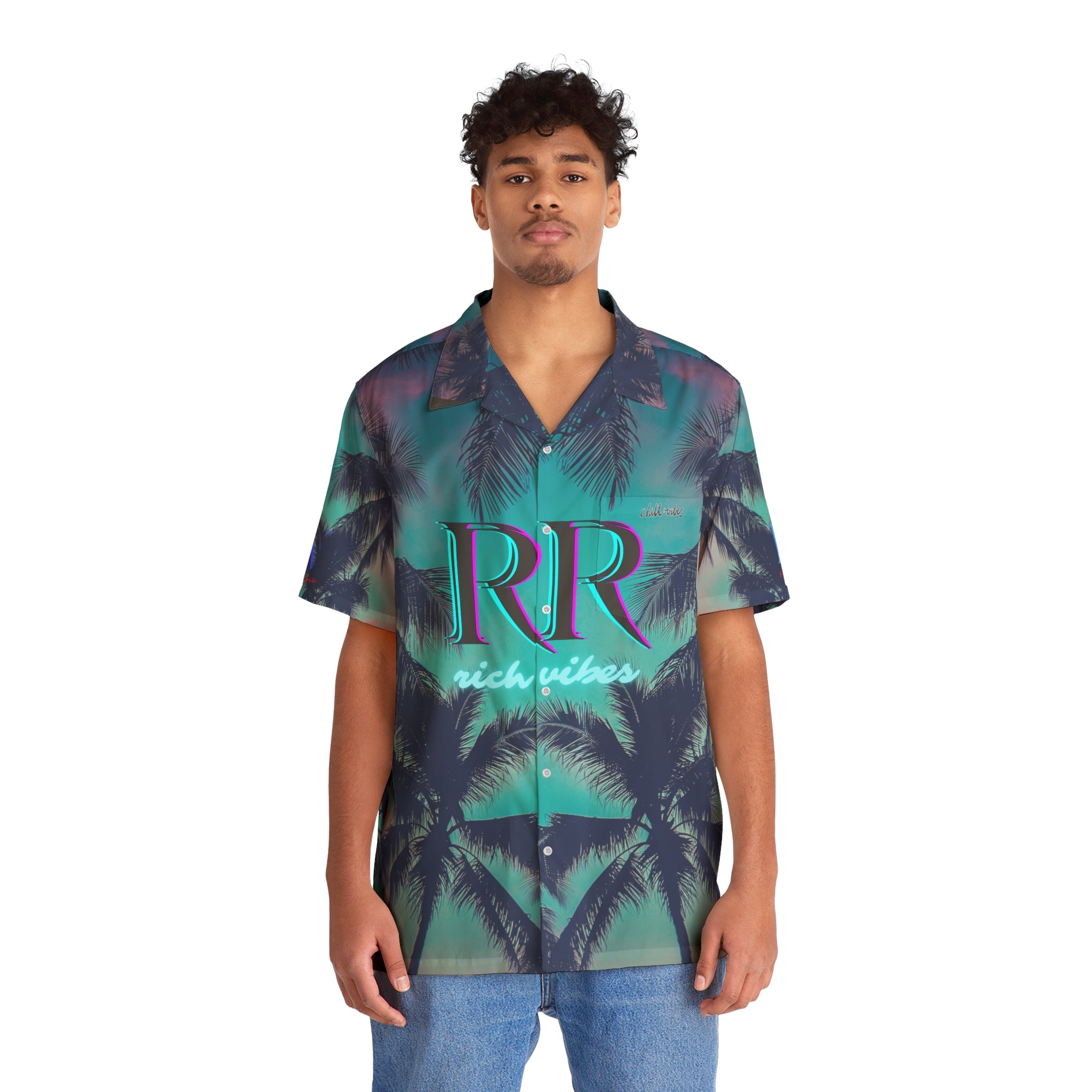 Rich Vibes RV Golfer's Chill Vibes Aqua Green Sunset 1.2 - Men's Hawaiian Shirt (AOP)Turquoise