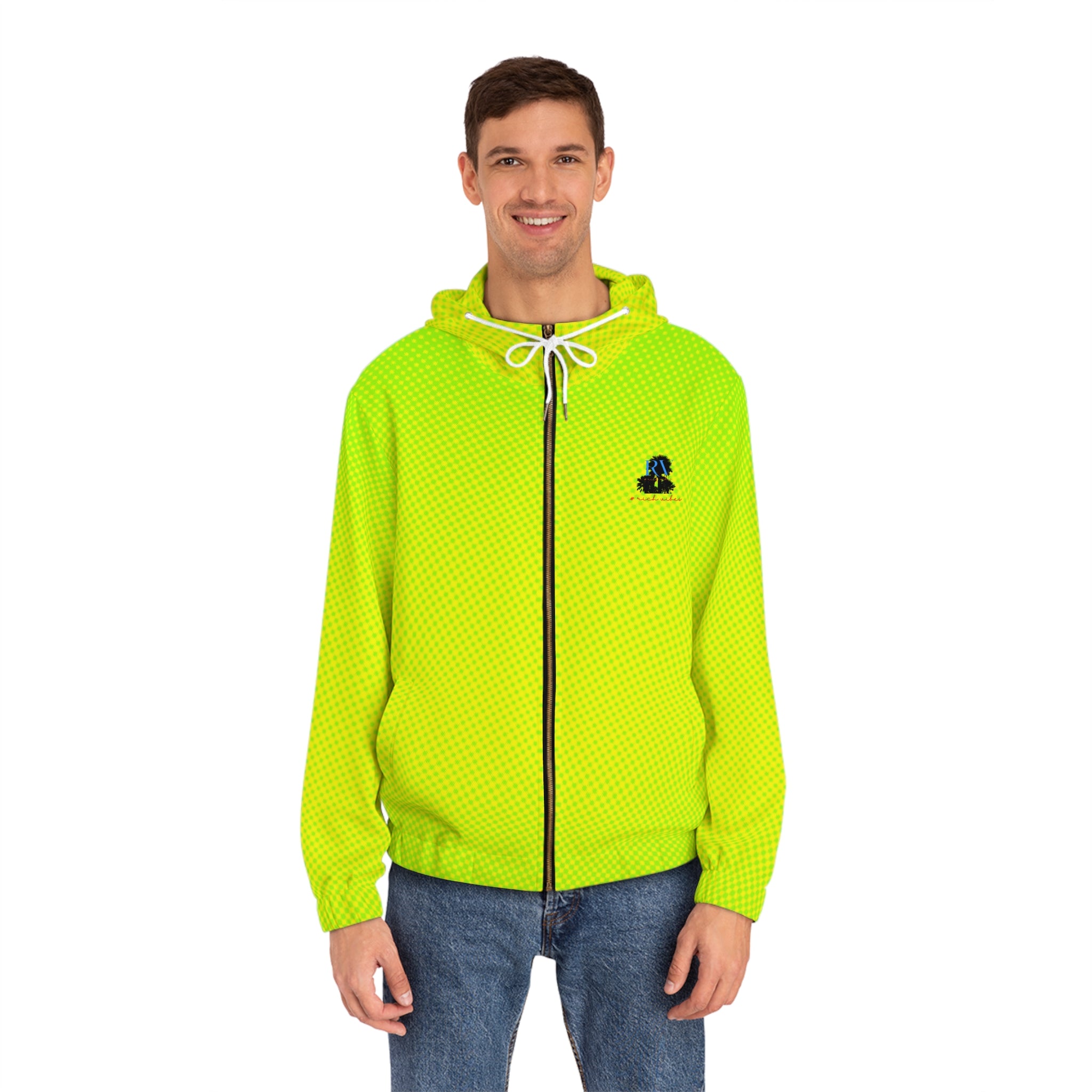 Rich Vibes RR Volt Green Red Tropical Beach Bird 1.0 - Men's Full-Zip Hoodie (AOP)