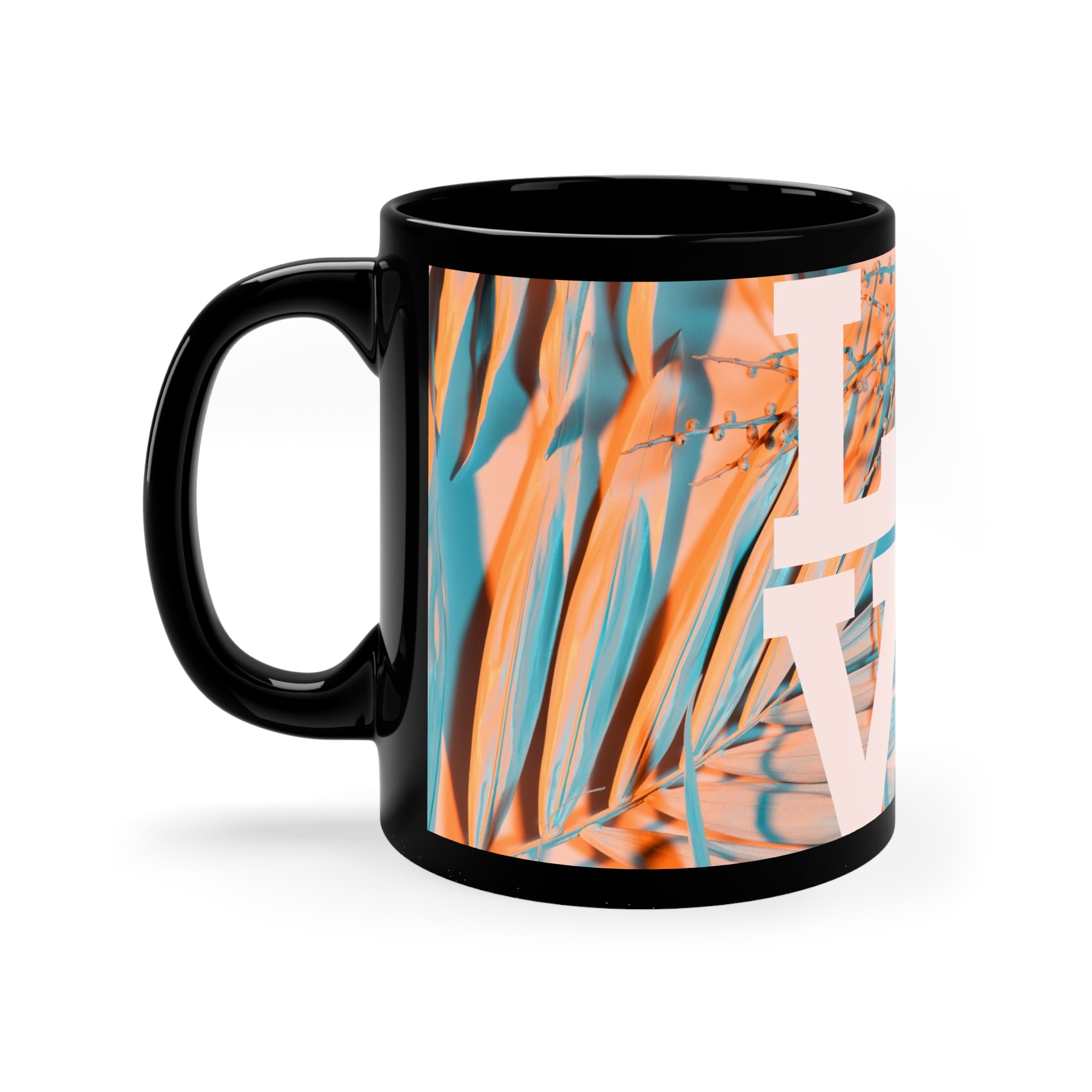 Water Color Palm Tree LOVE - 11oz Black Mug