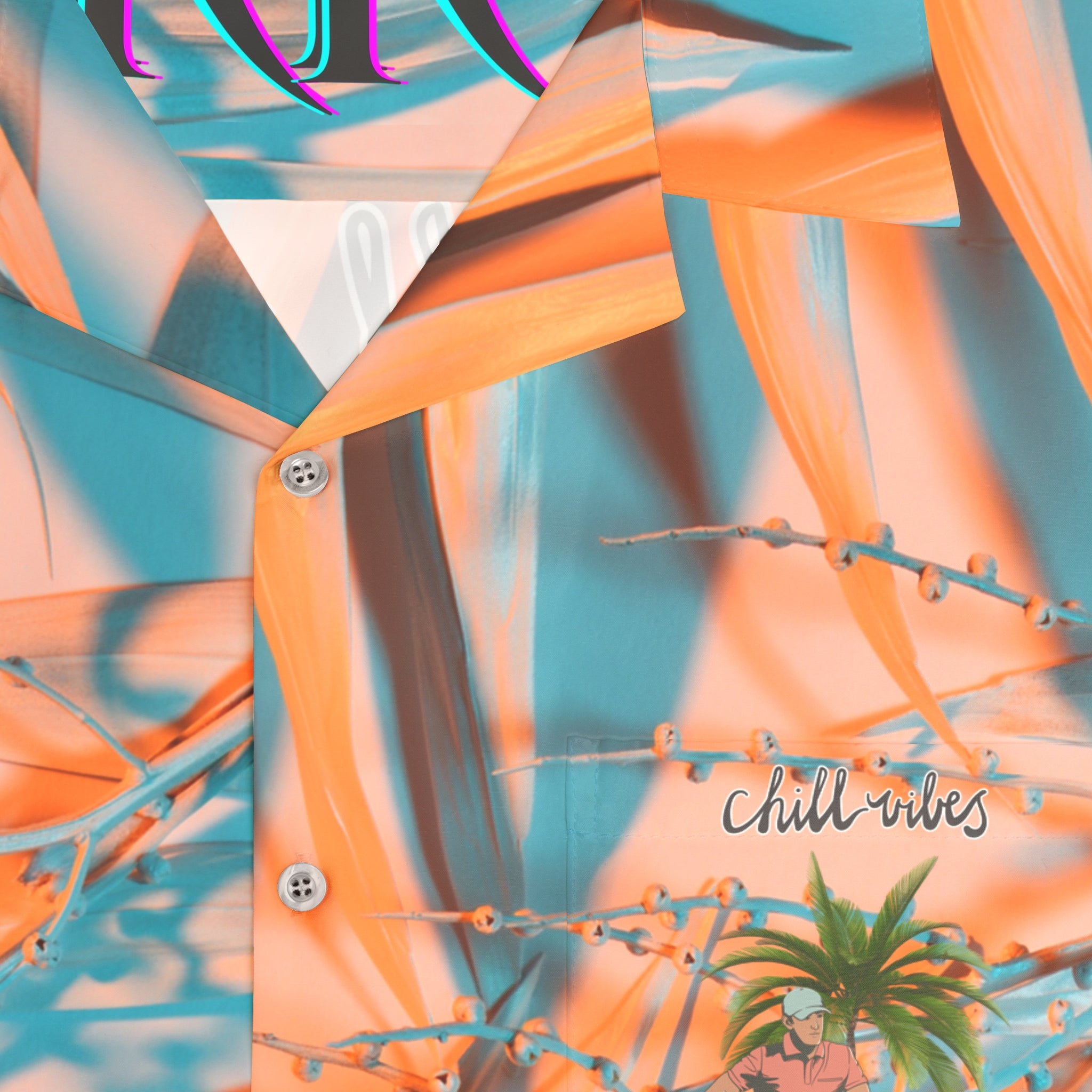 Rich Vibes Colorful Palm Tree Golfer Turquoise Peach Palm Tree - Men's Hawaiian Shirt (AOP)