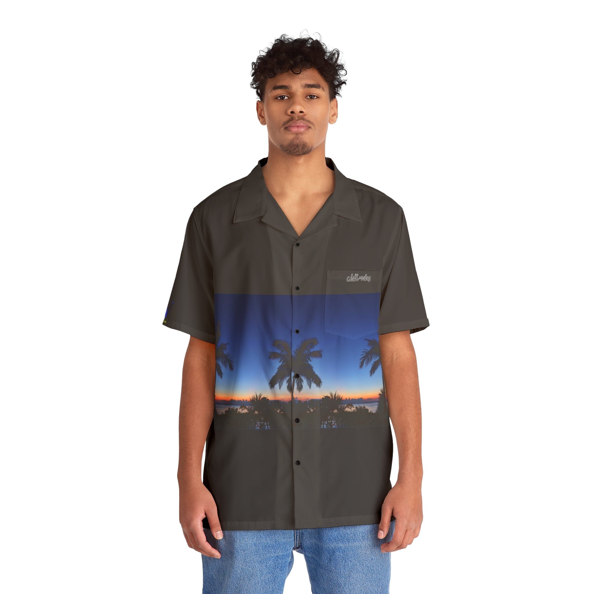 Rich Vibes Volt RV Okinawa Royal Blue Sunset - Men's Hawaiian Shirt (AOP)Black