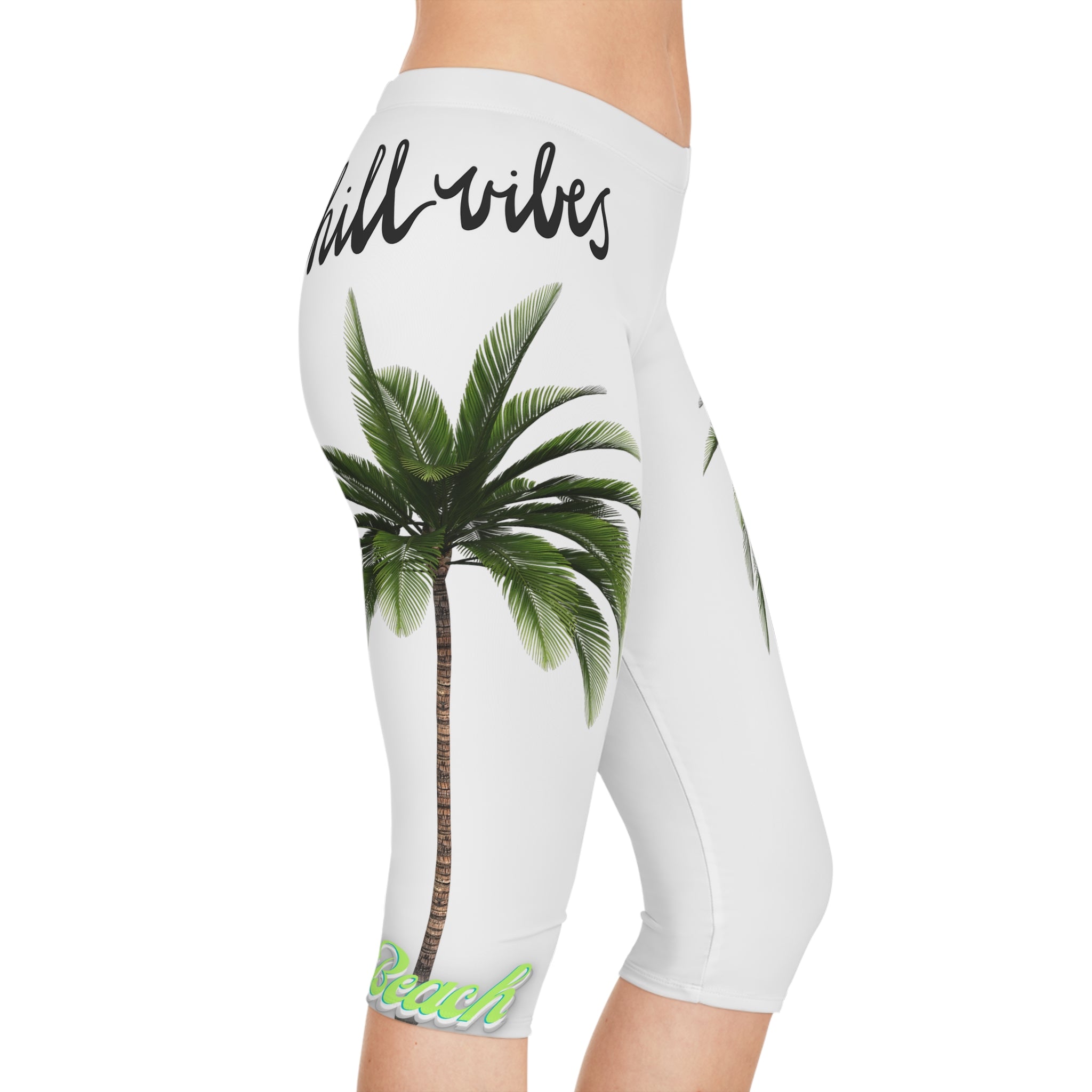 Vineyard Vibes Palm Chill Beach Vibes 1.0 - Women's Capri Leggings (AOP)White