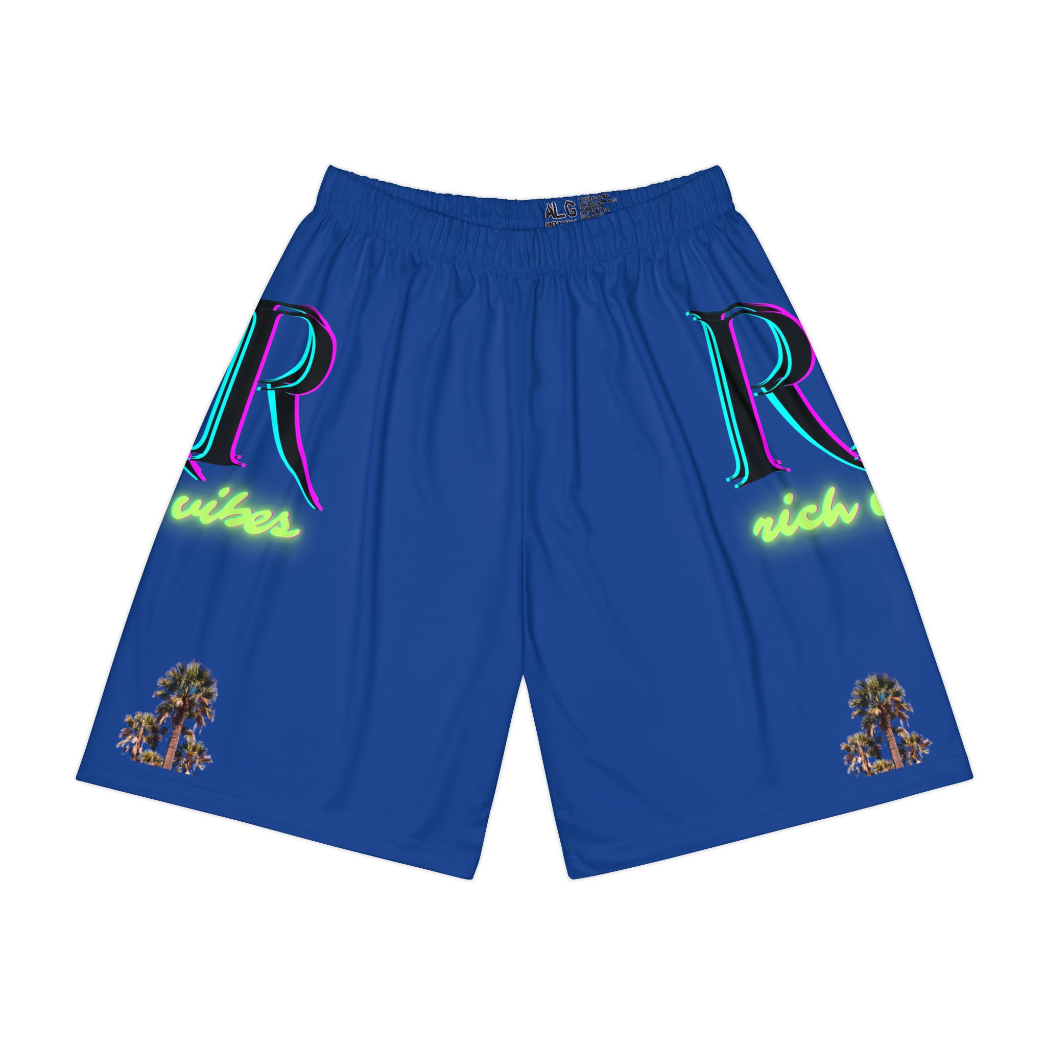 Rich Vibes RR RV Colorful Palm Tree Silhouette - Men’s Sports Shorts (AOP) Royal Blue