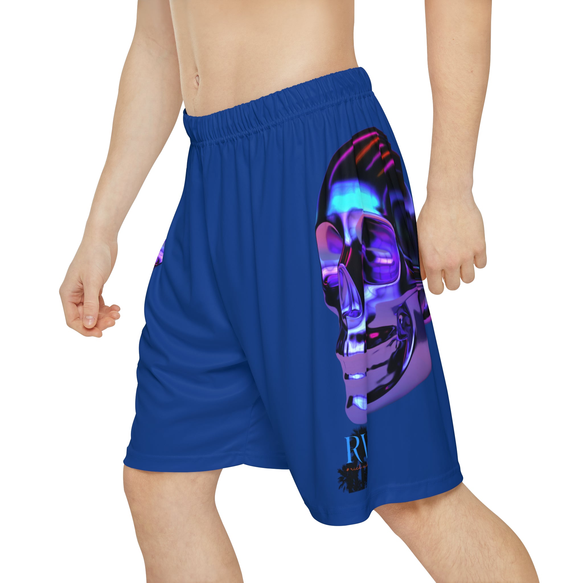 Rich Drip Psychedelic Metal Skull - RV Palm Tree Silhouette Men’s Sports Shorts (AOP) Royal Blue