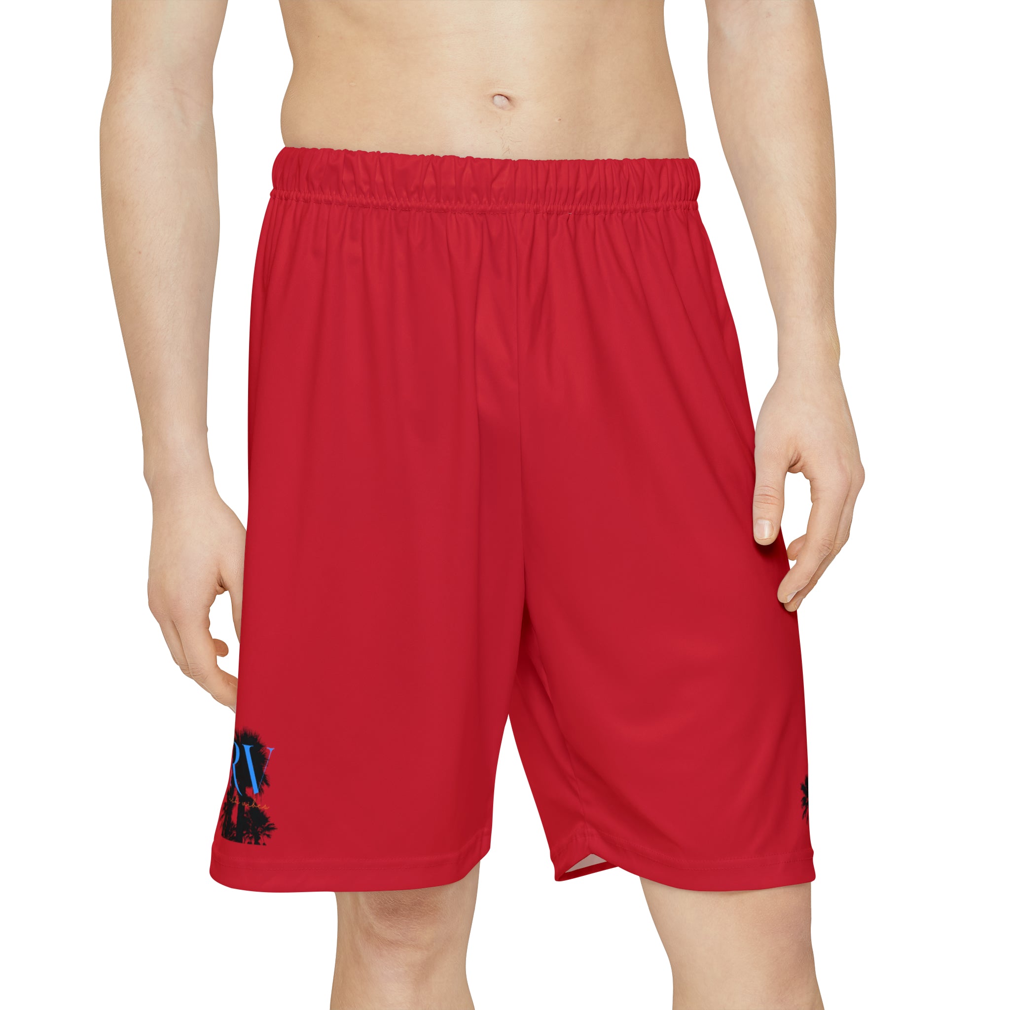 Rich Vibes RV Palm Tree Silhouette Men’s Sports Shorts (AOP) Red