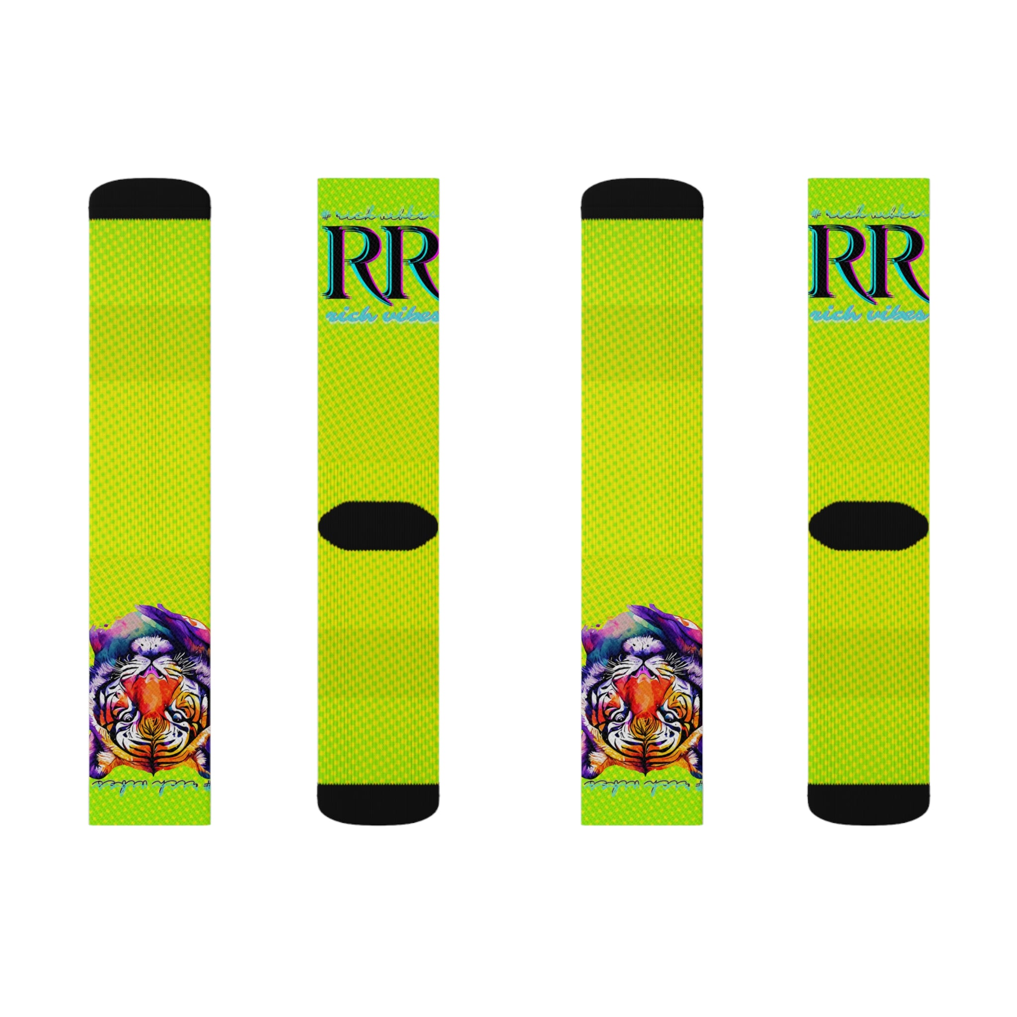 Rich Vibes RR Volt Green Tropical Jungle Tiger - Sublimation Socks Black