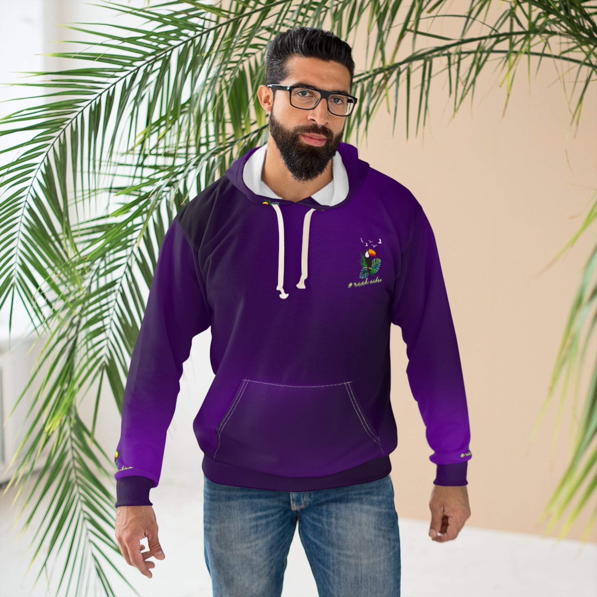 Rich Vibes Tropical Purple Volt RR Tropical Jungle Tiger 1.0 - Unisex Pullover Hoodie (AOP)