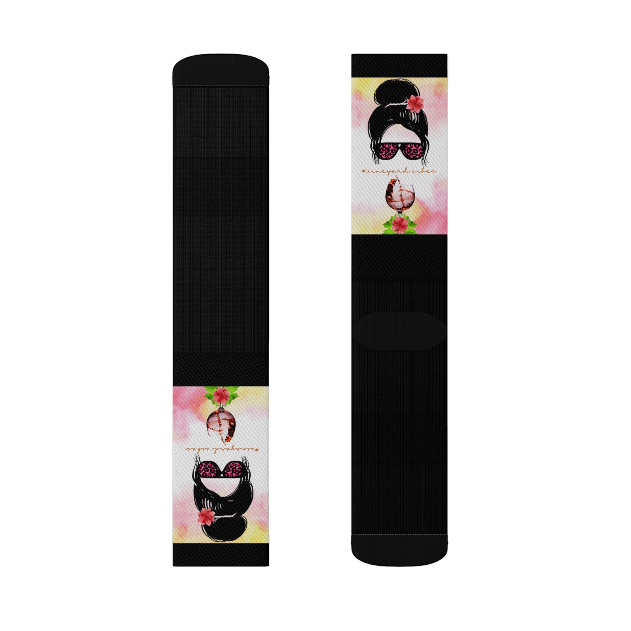 Vineyard Vibes Pink Water Colors Black - Sublimation Socks