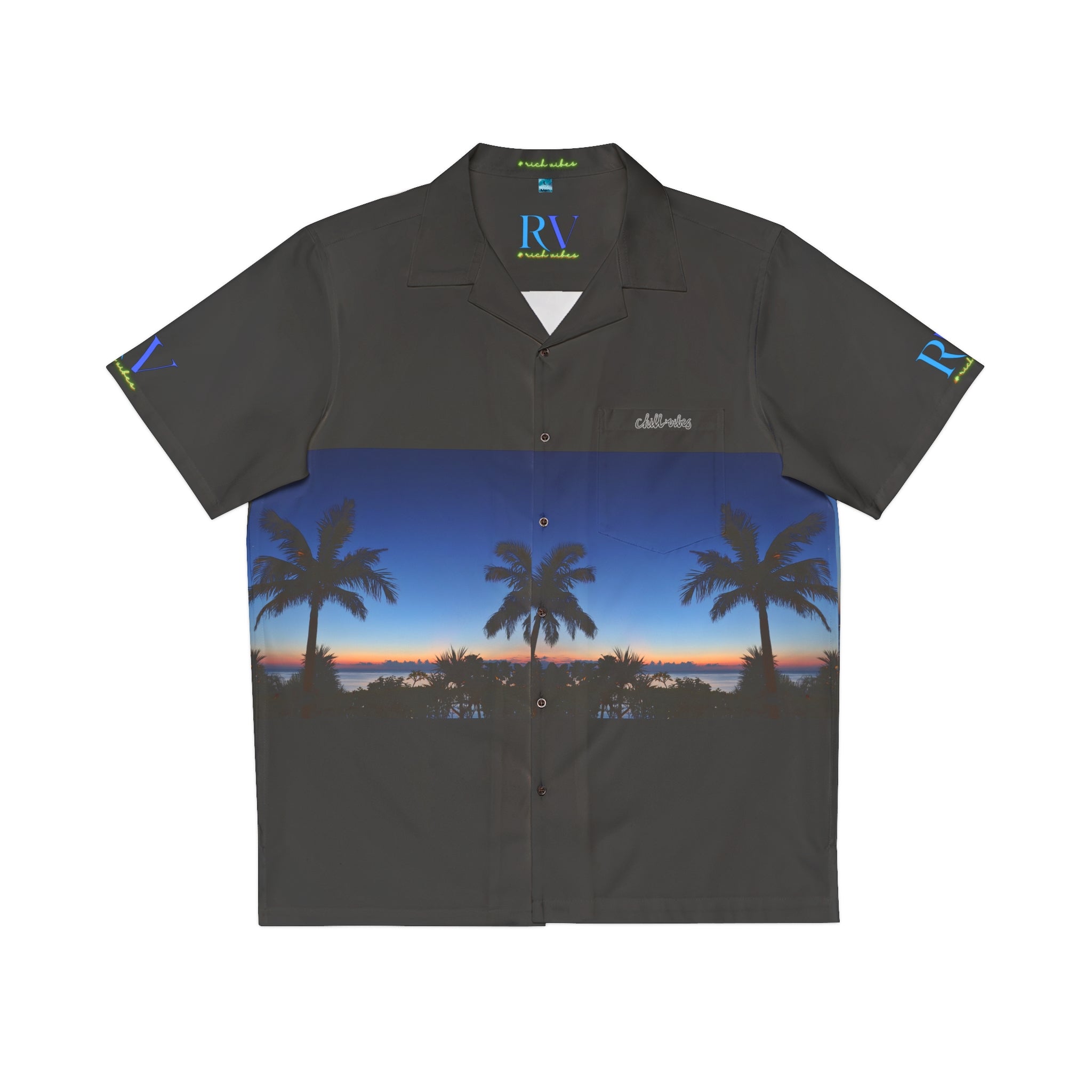 Rich Vibes Volt RV Okinawa Royal Blue Sunset - Men's Hawaiian Shirt (AOP)Black