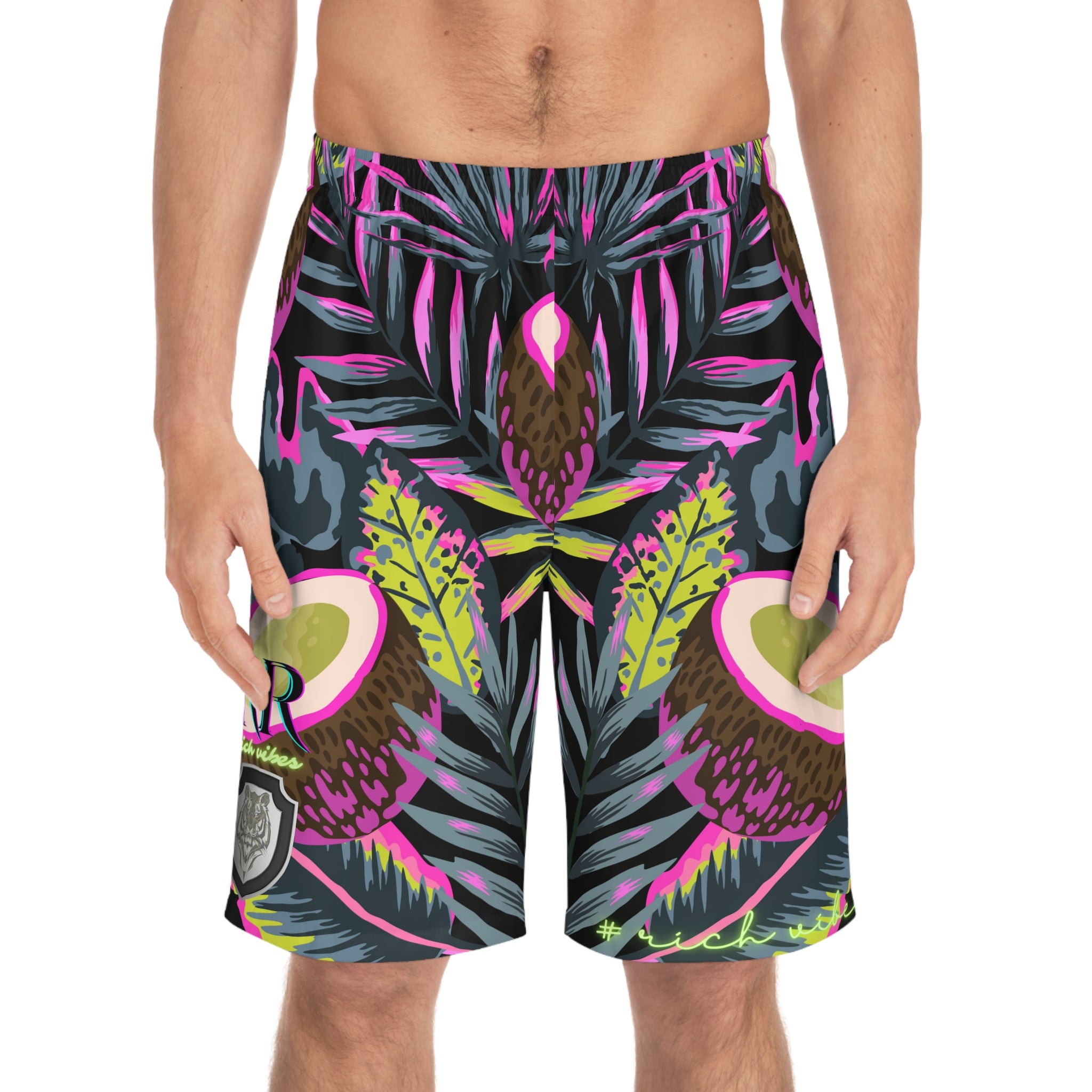 Rich Vibes RR Volt Tropical Coconut Palm Tree - Men's Board Shorts (AOP)