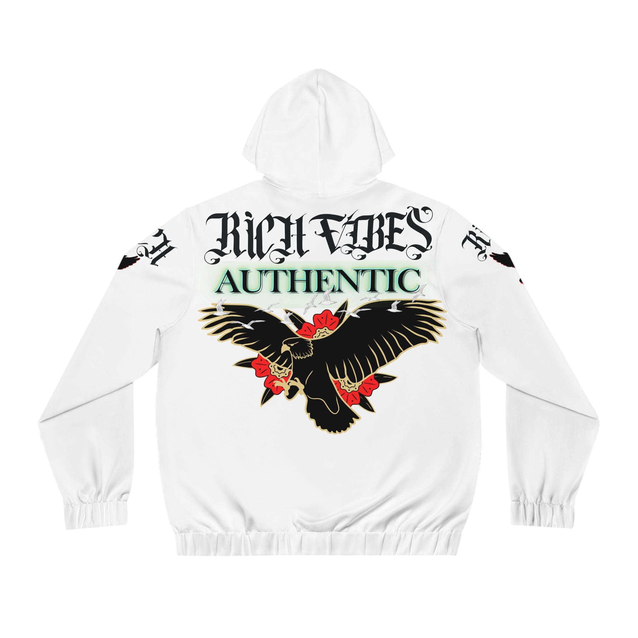 Rich Vibes Authentic Black Bird City Skyline 1.5 - Men's Full-Zip Hoodie (AOP) White