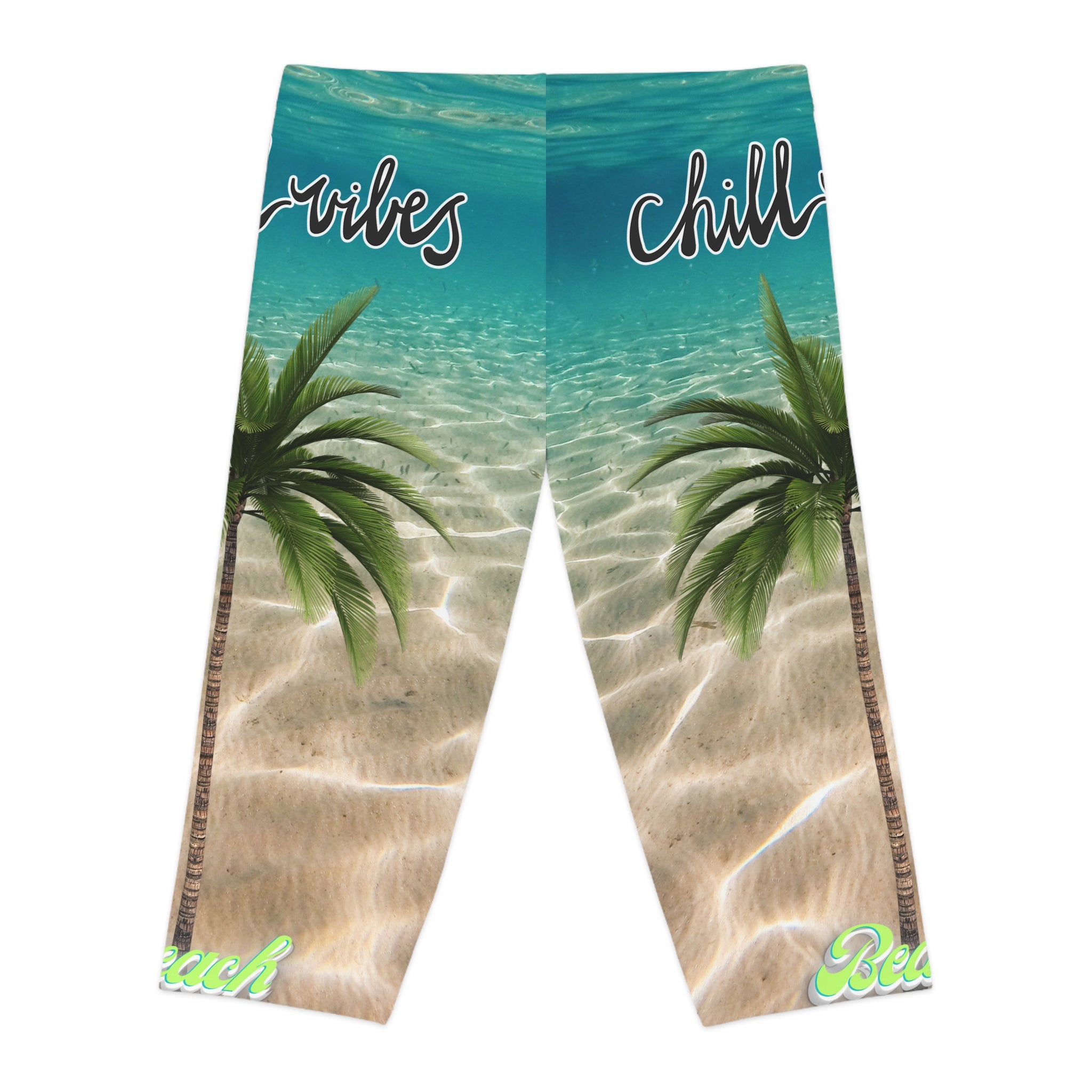 Vineyard Vibes Aqua Print Chill Beach Vibes 2.0 - Women's Capri Leggings (AOP)