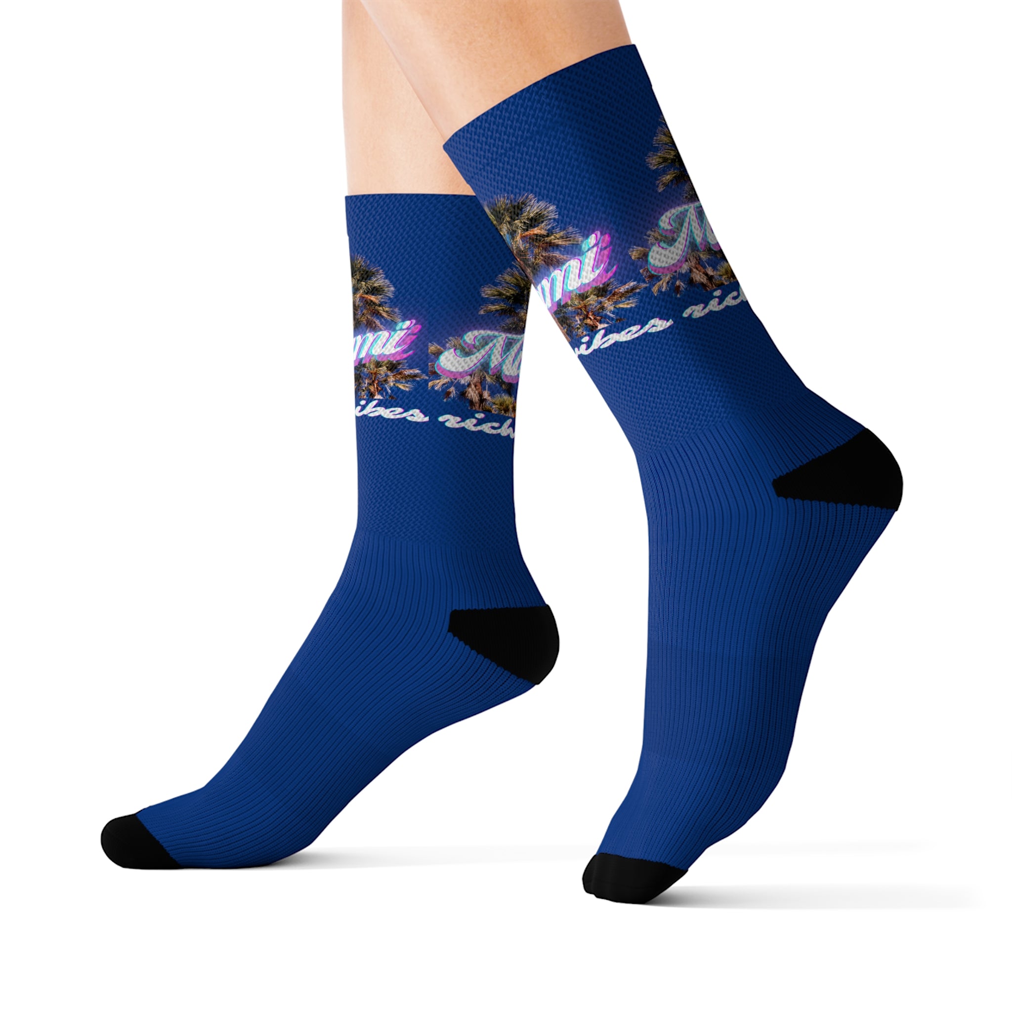 Rich Drip Miami Palm Tree Silhouette - Sublimation Socks Royal Blue