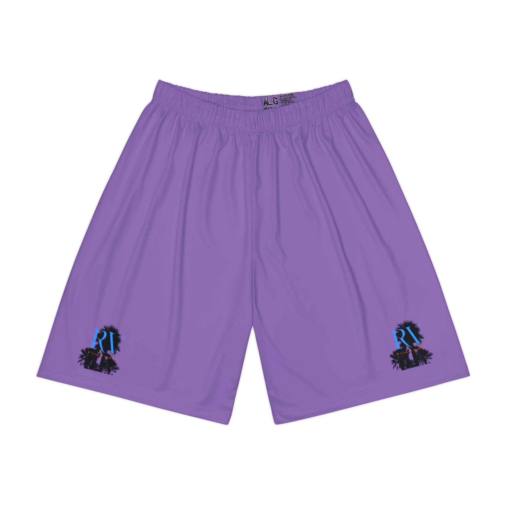 Rich Vibes RV Palm Tree Silhouette Men’s Sports Shorts (AOP) Light Purple