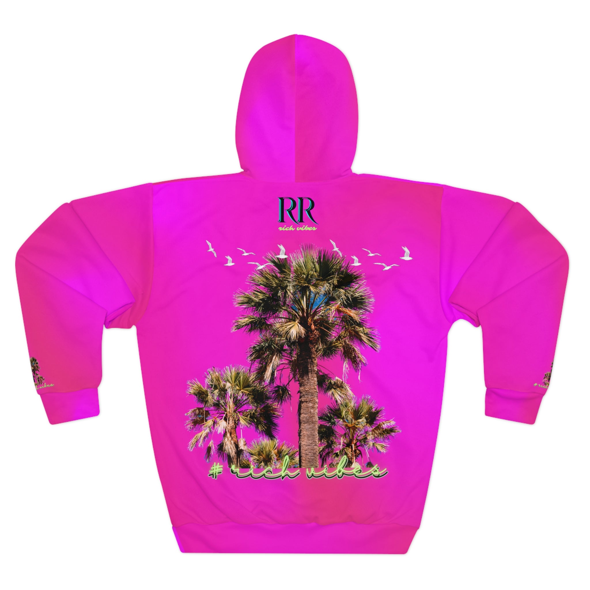 Rich Vibes Tropical Pink Volt RR Colorful Palm Trees Golf Pro 1.0 - Unisex Pullover Hoodie (AOP)