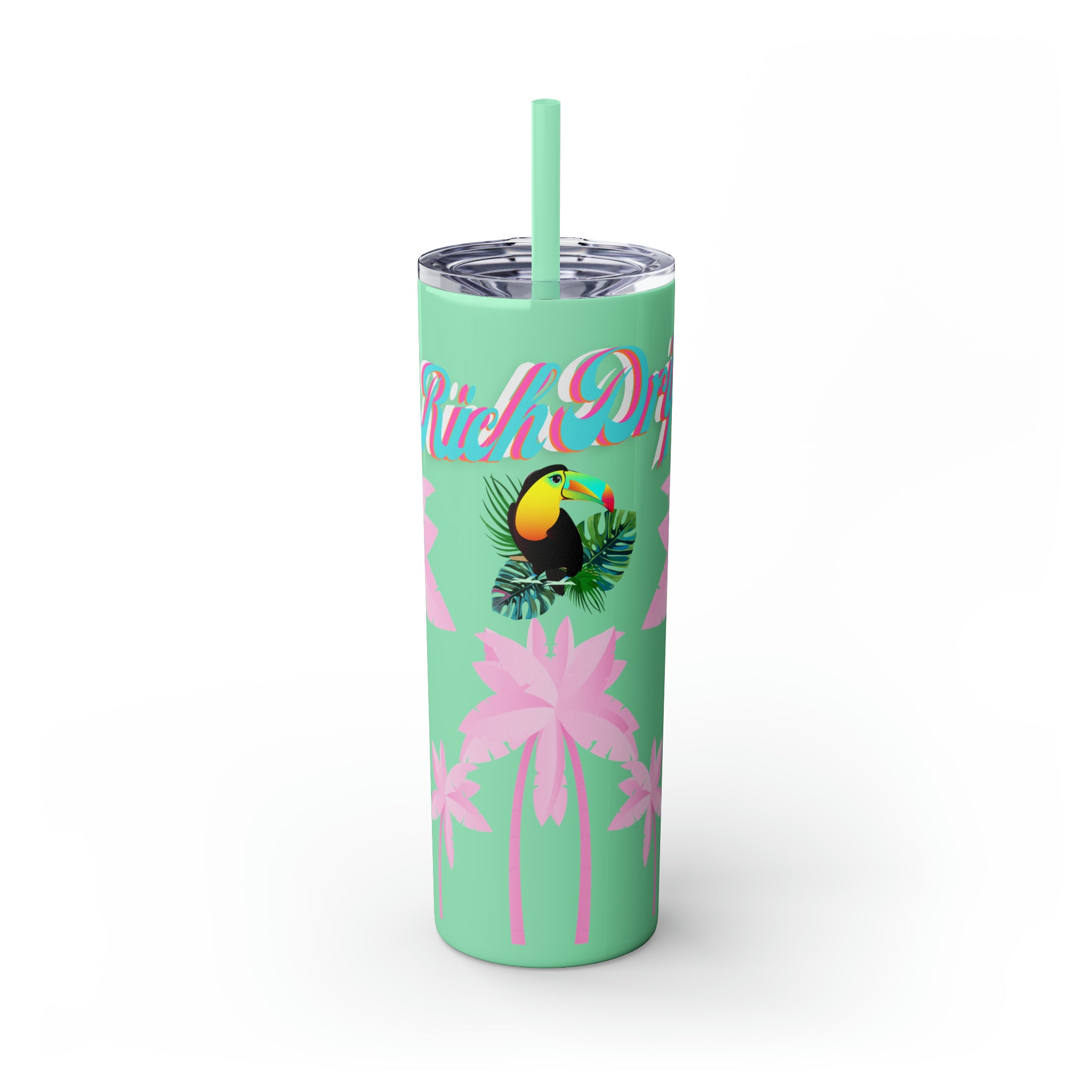 Rich Drip Tropical Pink Palm Tree - Skinny Tumbler with Straw, 20oz