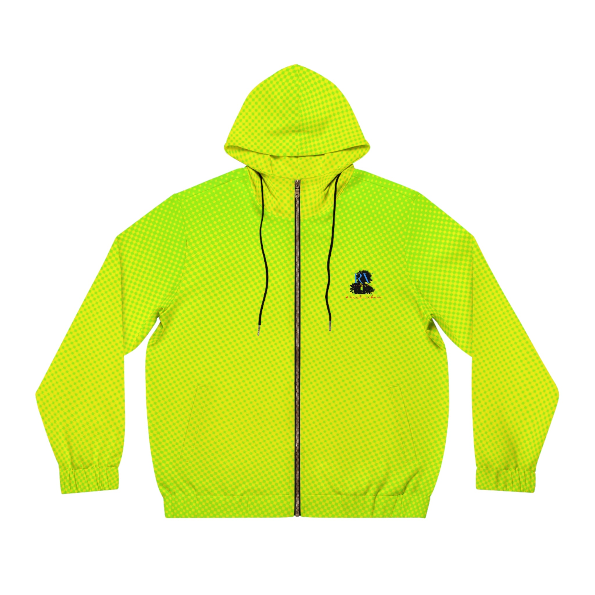 Rich Vibes RR Volt Green Red Tropical Beach Bird 1.0 - Men's Full-Zip Hoodie (AOP)