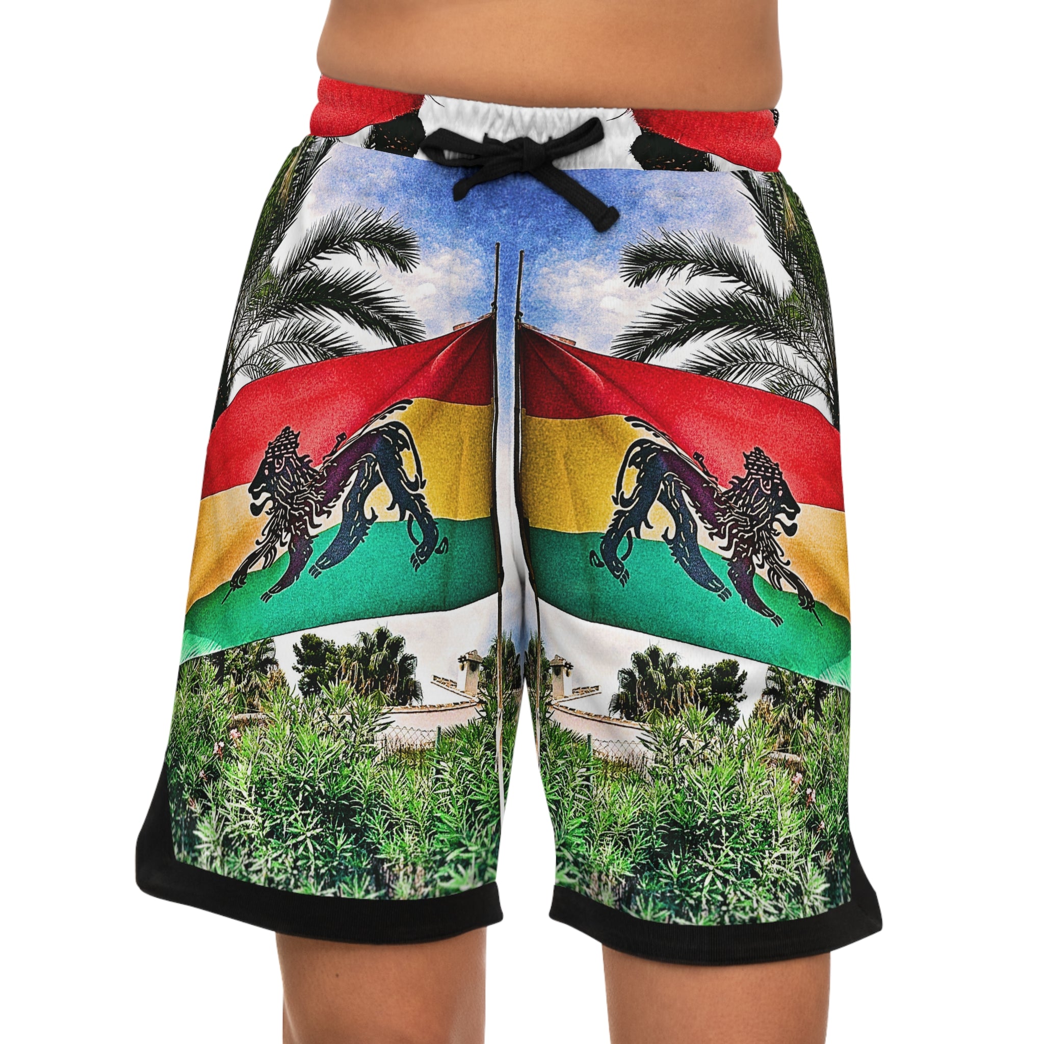 Lion of Judah Jamaica Flag - Basketball Rib Shorts (AOP)