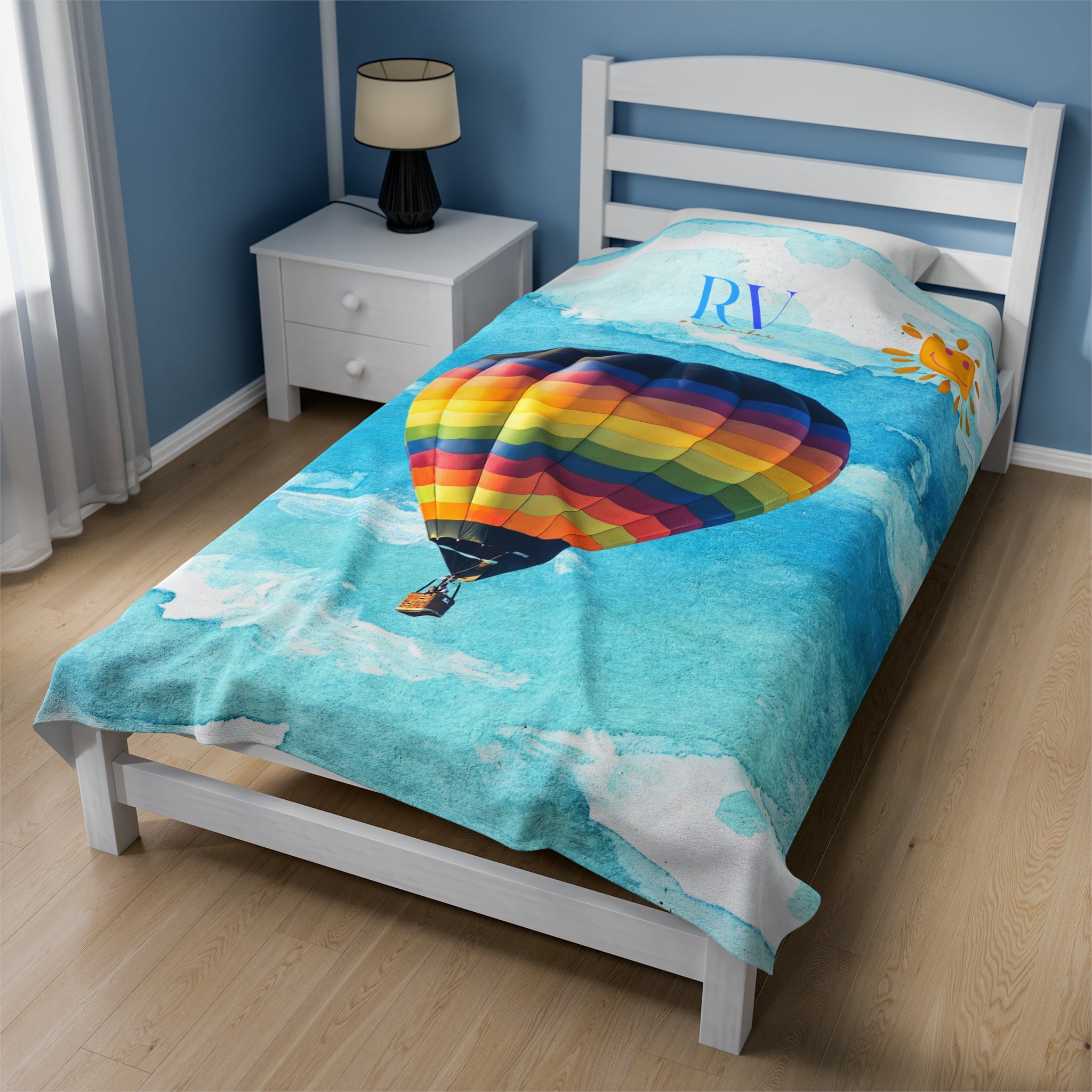 RV Multi- Colored Air Balloon Smiley Sunshine - Velveteen Plush Blanket
