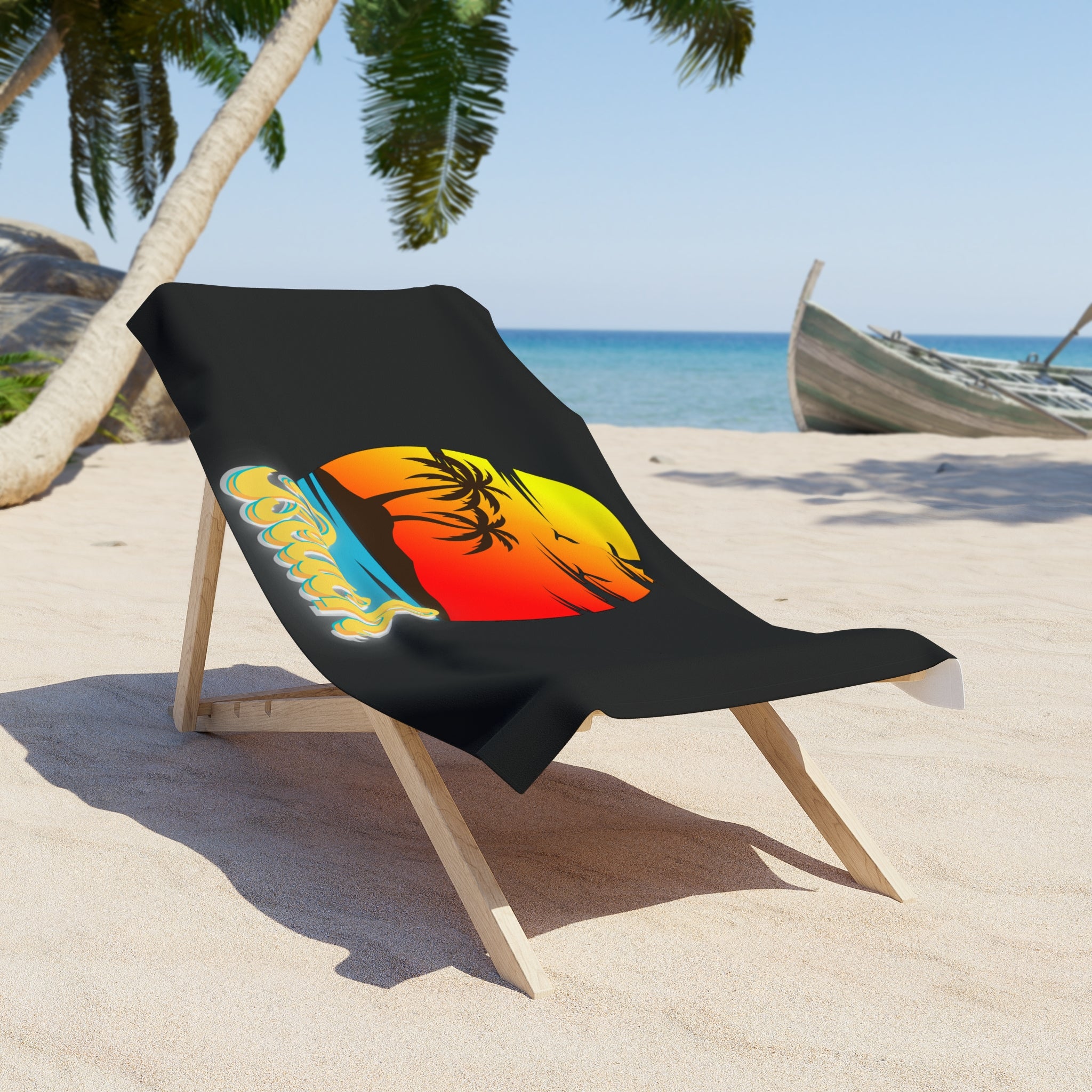 Rich Vibes Beach Vibes Golden Sunset - Beach Towel Black