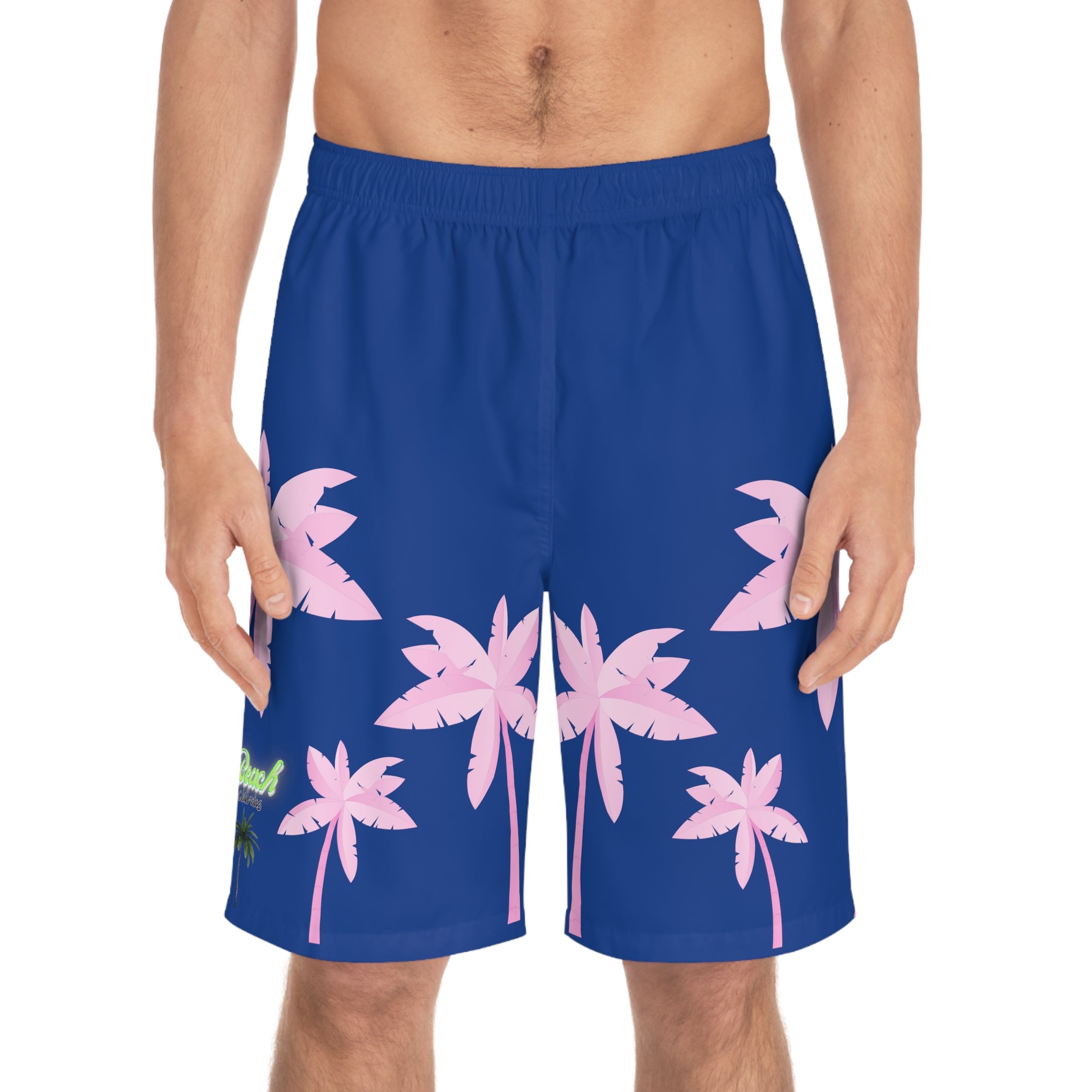 Rich Vibes Royal Blue Tropical Pink Palm Tree Beach Chill Vibes 1.2 - Men's Board Shorts (AOP)