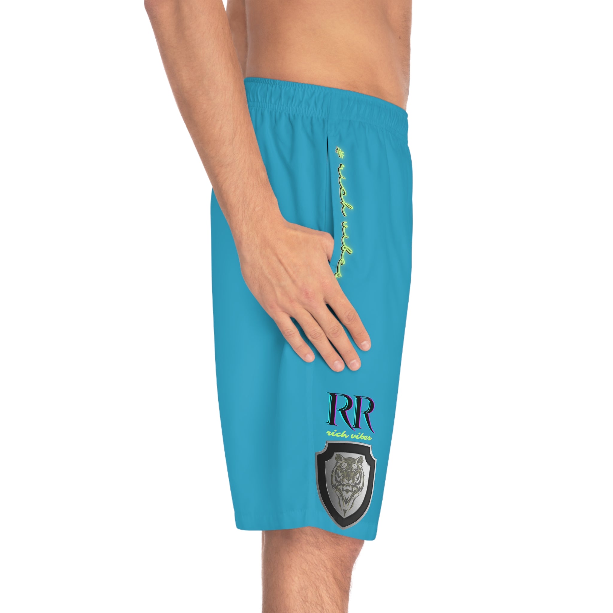 Rich Vibes Volt MG Tiger Shield Turquoise - Men's Board Shorts (AOP)